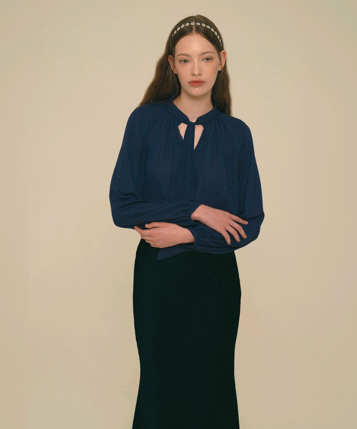 아이스가든에이오공팔(ICE GARDEN A.508) Mermaid Maxi Satin Skirt_Dark Sarpphire