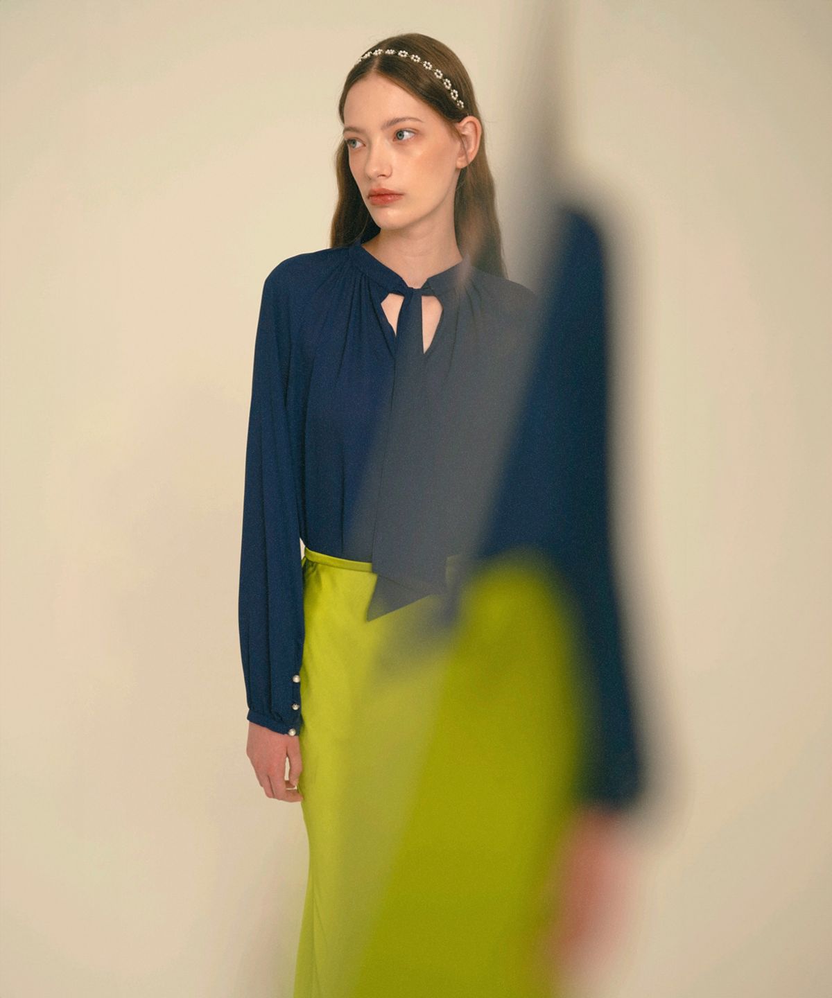 아이스가든에이오공팔(ICE GARDEN A.508) Mermaid Maxi Satin Skirt_Golden Lime