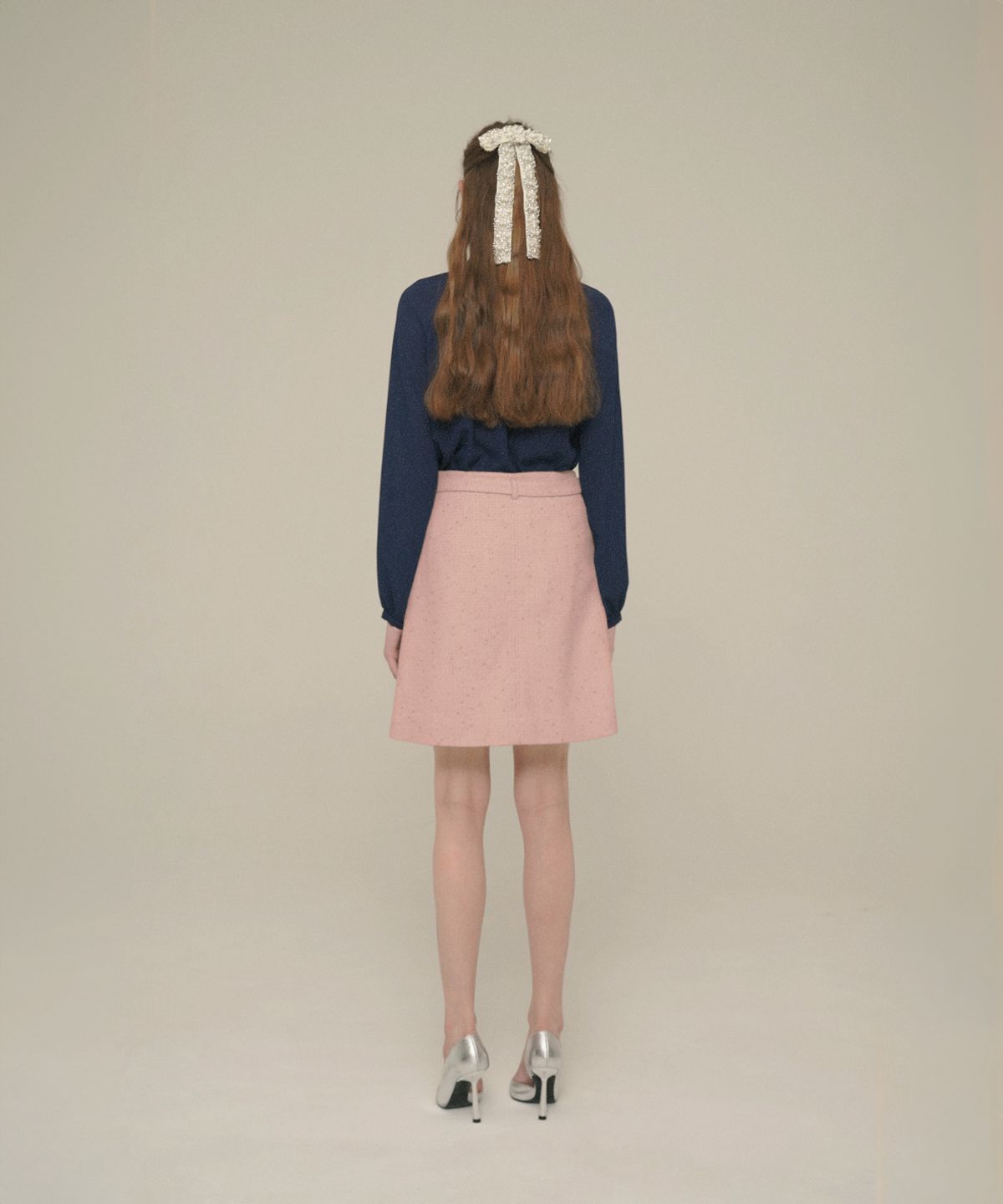 아이스가든에이오공팔(ICE GARDEN A.508) Crystal-Button Tweed Skirt_Shell Pink