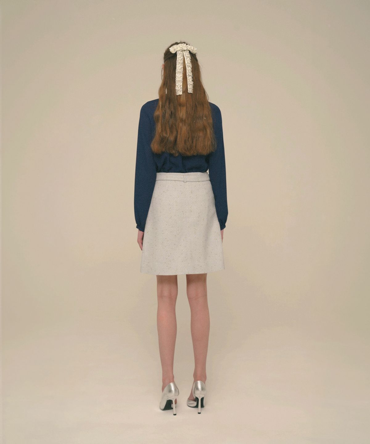 아이스가든에이오공팔(ICE GARDEN A.508) Crystal-Button Tweed Skirt_Quite Gray