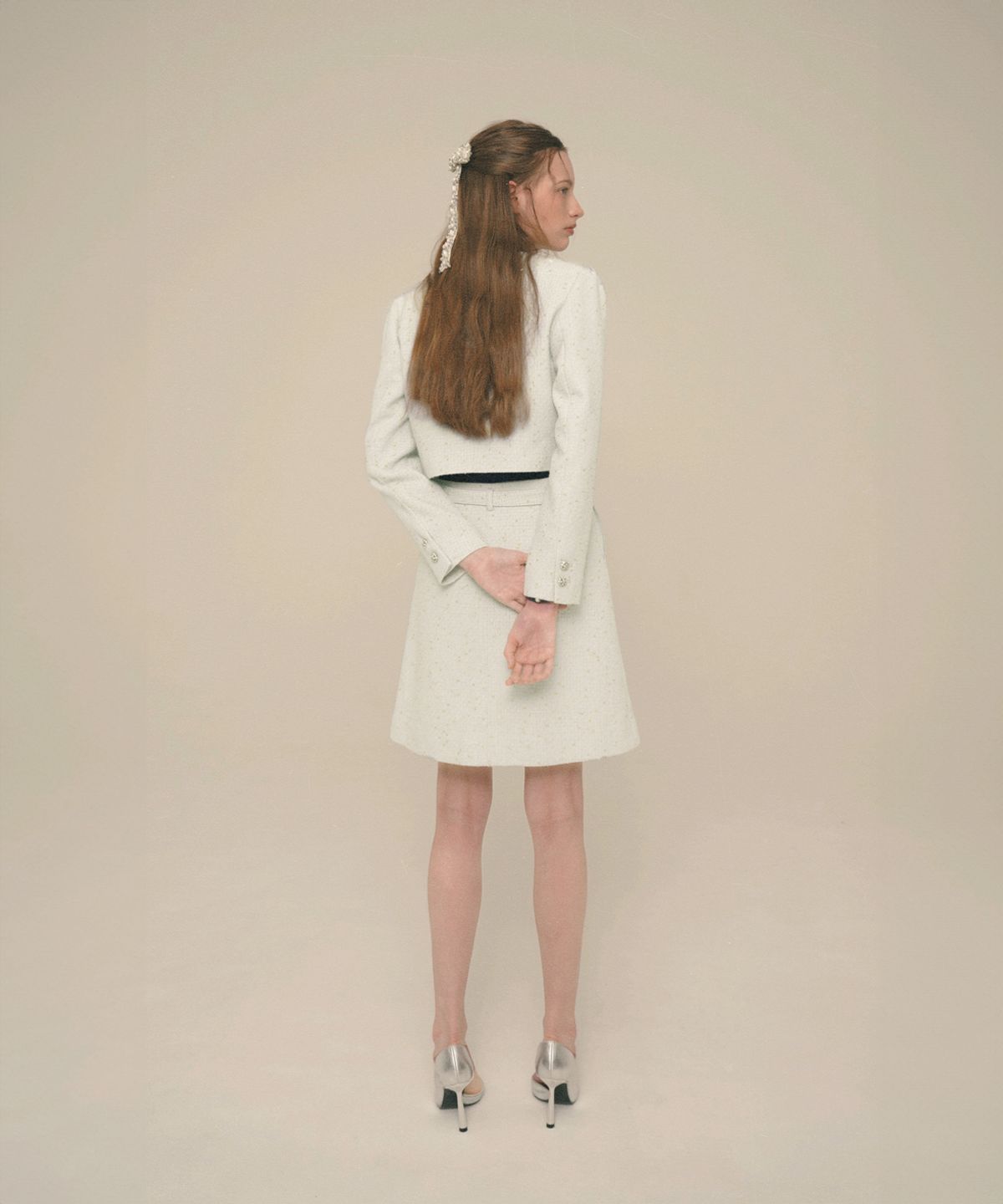 아이스가든에이오공팔(ICE GARDEN A.508) Crystal-Buttons Cropped Tweed Jacket_Vanilla Custard