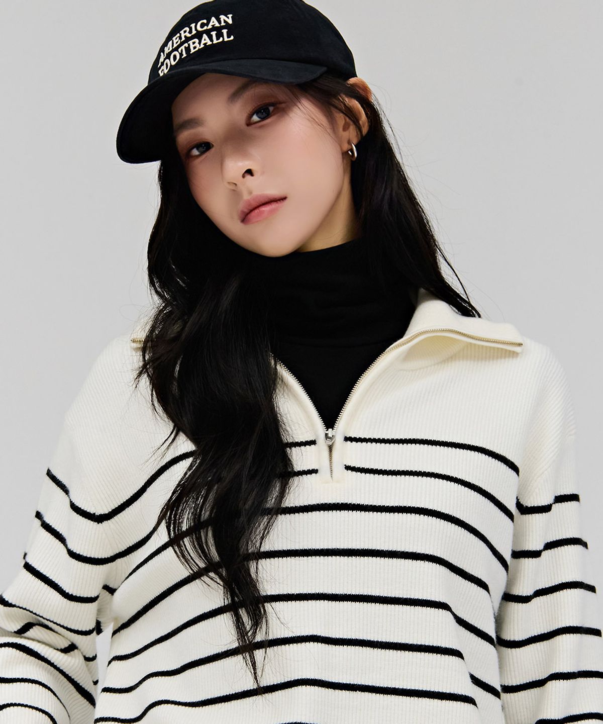 체이스컬트(CHASECULT) 여성 반집업 스트라이프 스웨터-아이보리