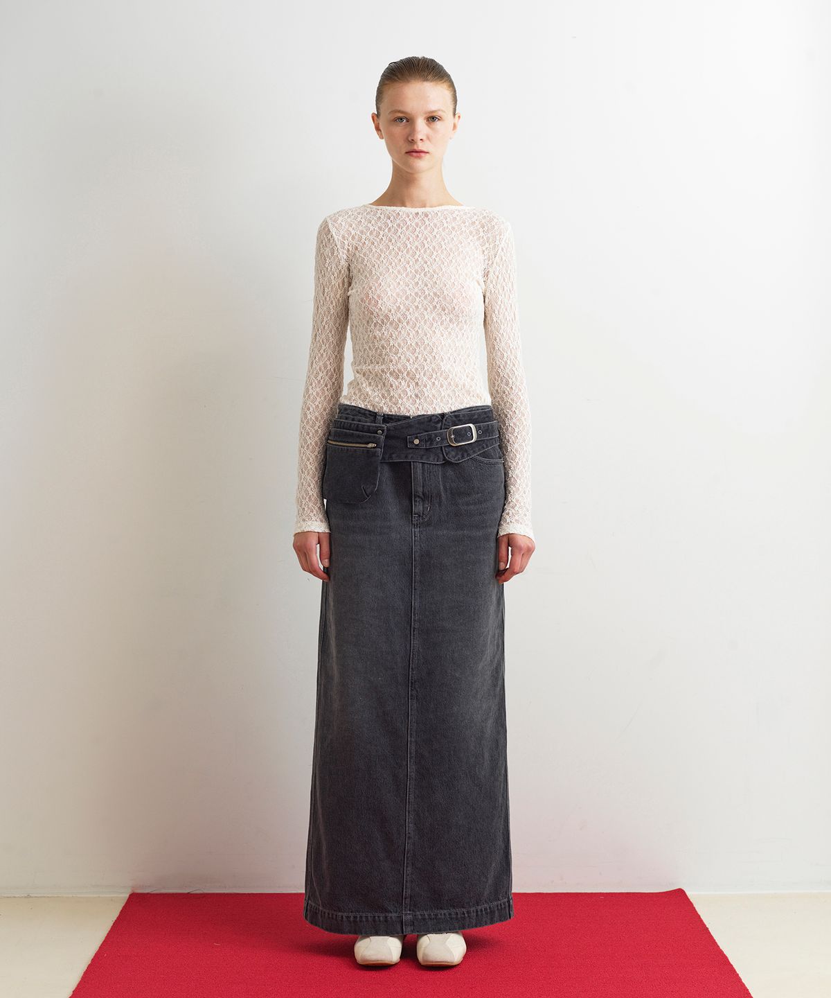 아옵트(AOPT) DENIM LONG SKIRT - GRAY