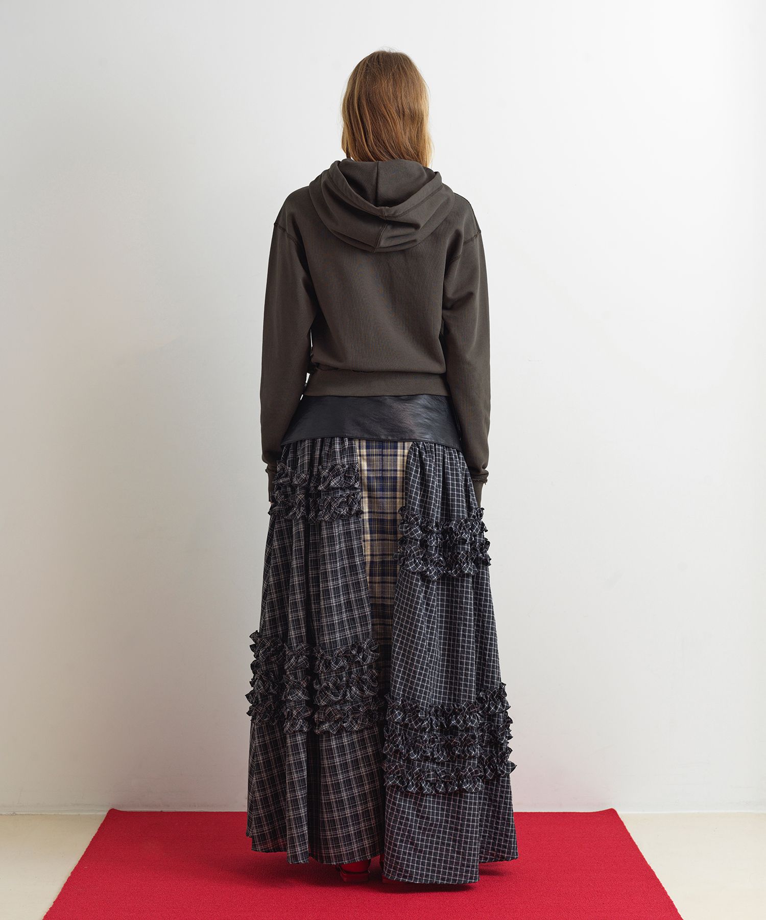 MUSINSA | AOPT UNBALANCE FRILL MAXI SKIRT - CHECK