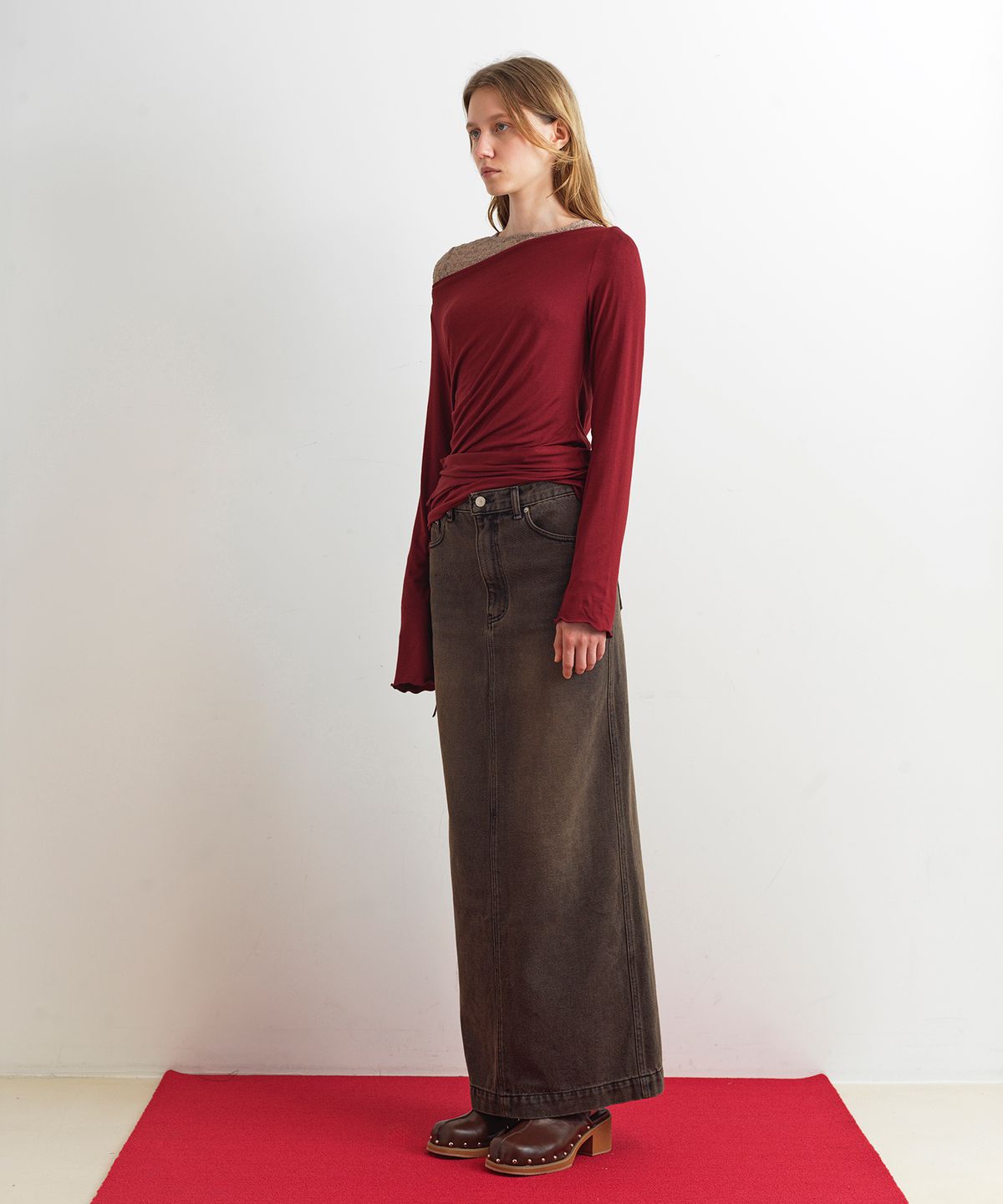 아옵트(AOPT) BOAT NECK TWO WAY STRAP TOP - WINE