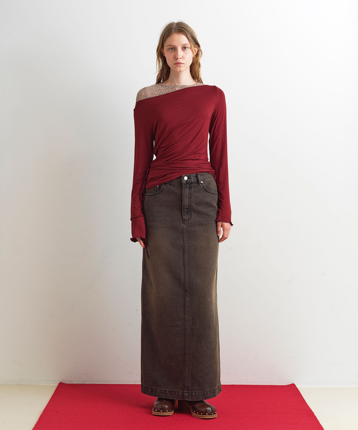 아옵트(AOPT) BOAT NECK TWO WAY STRAP TOP - WINE