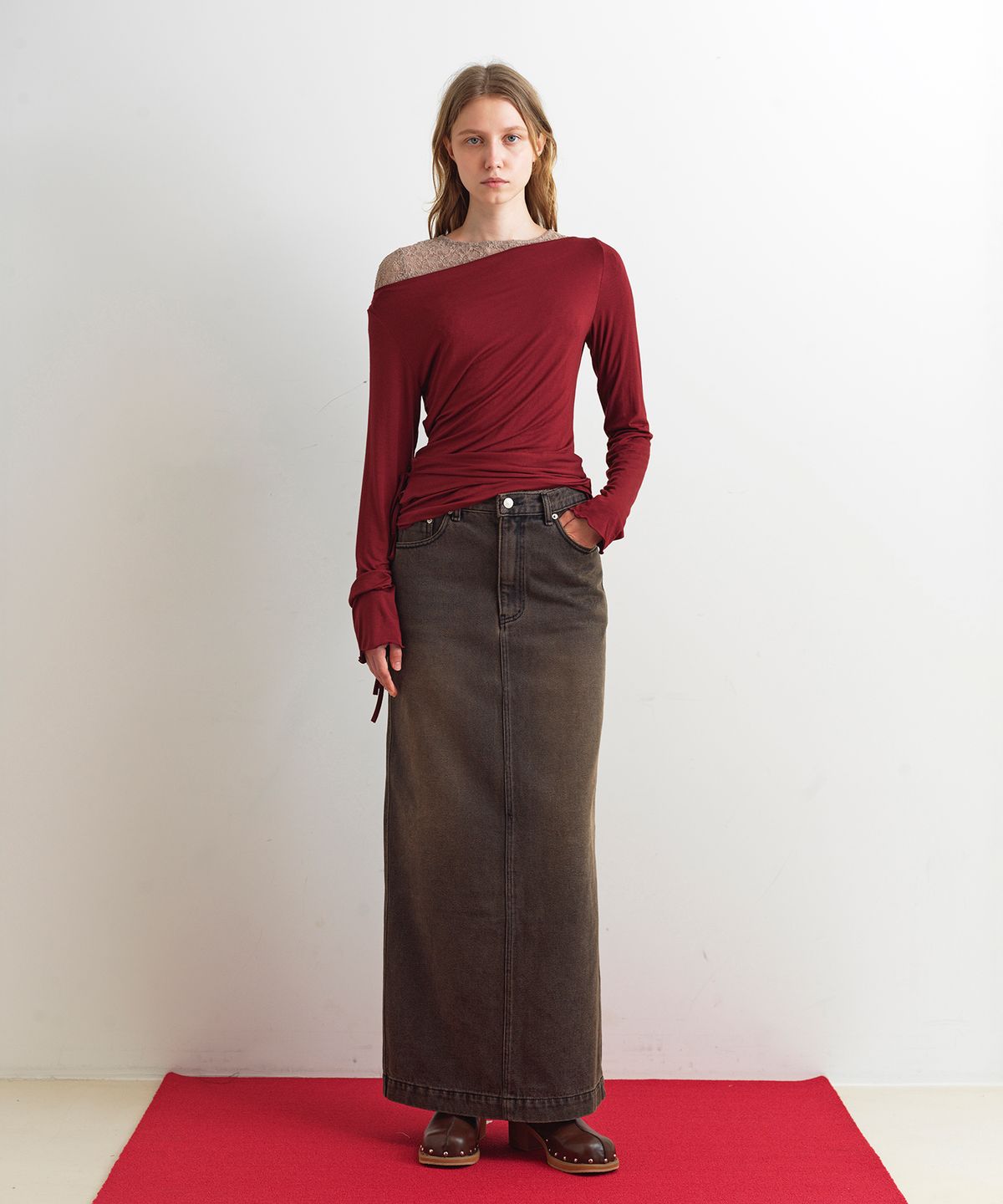 아옵트(AOPT) BOAT NECK TWO WAY STRAP TOP - WINE