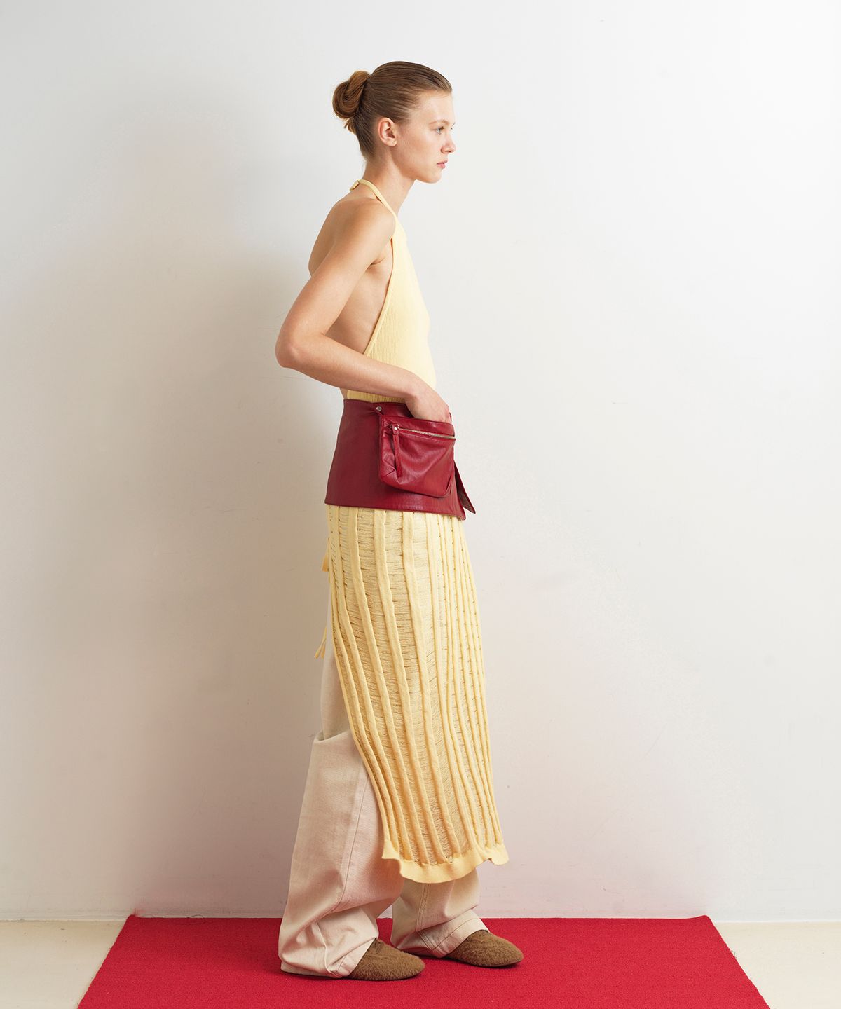 아옵트(AOPT) LAYERED HALTER NECK KNIT DRESS - BUTTER