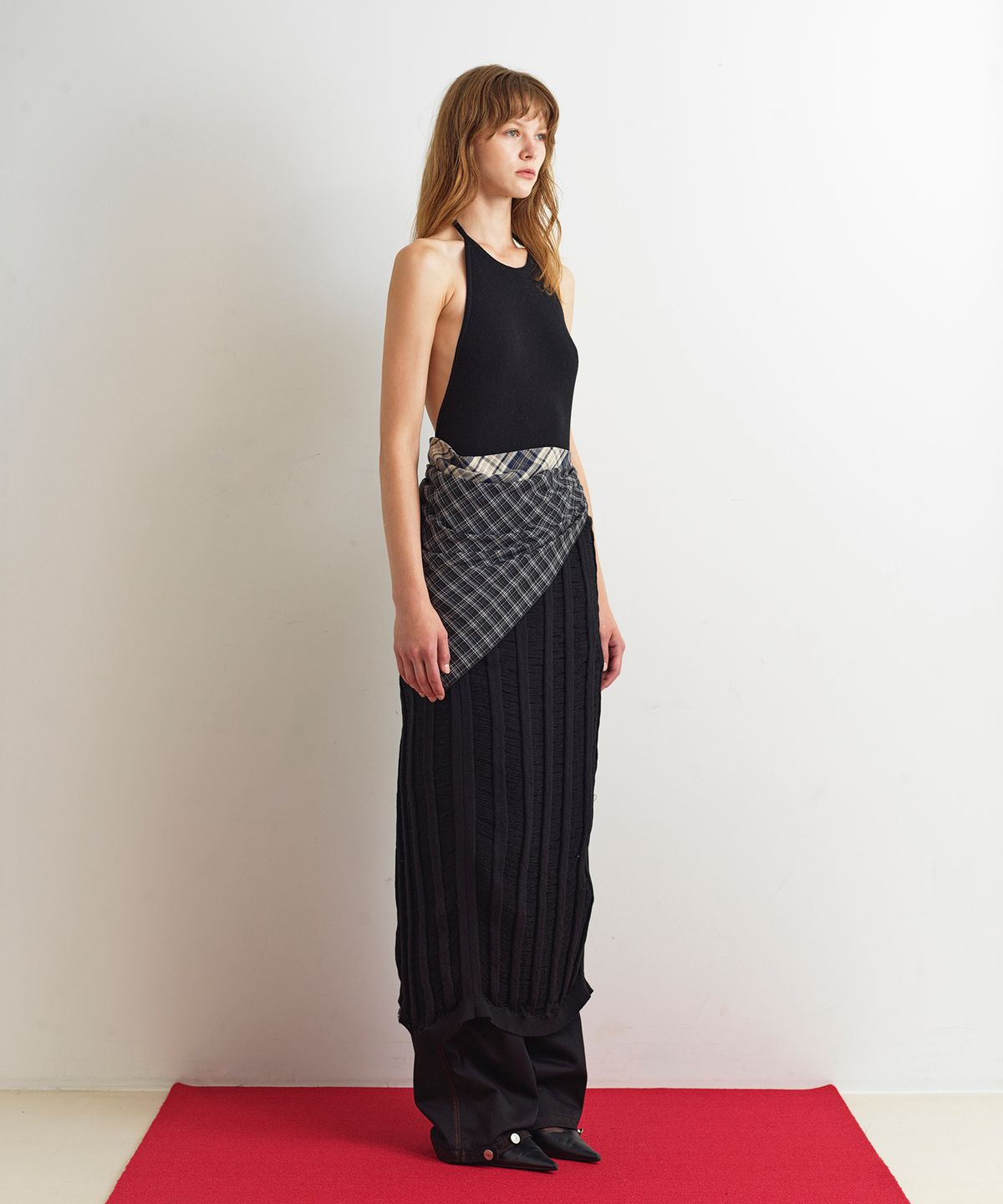 아옵트(AOPT) LAYERED HALTER NECK KNIT DRESS - BLACK