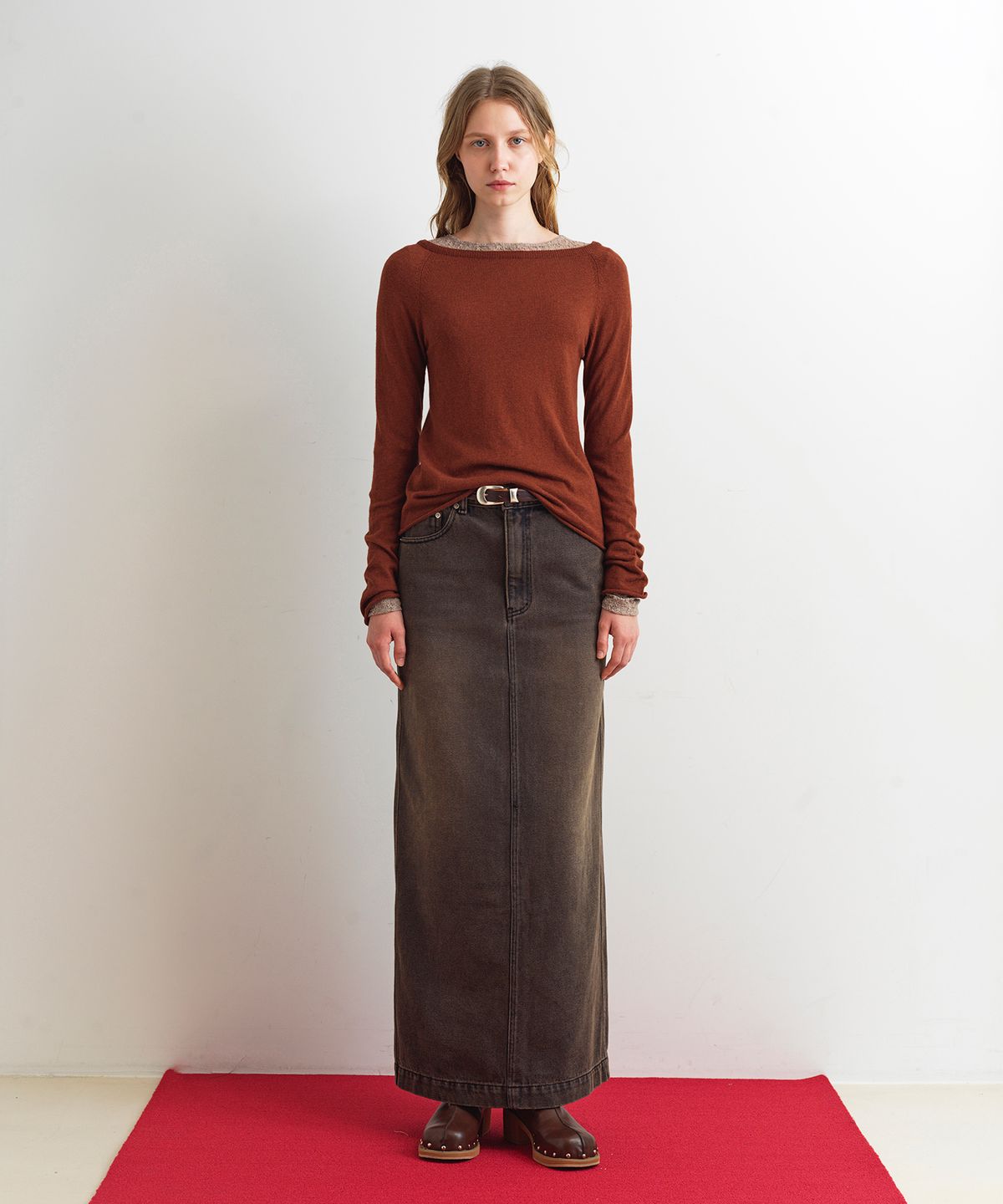 아옵트(AOPT) BOAT NECK TWO WAY CARDIGAN - BRICK BROWN
