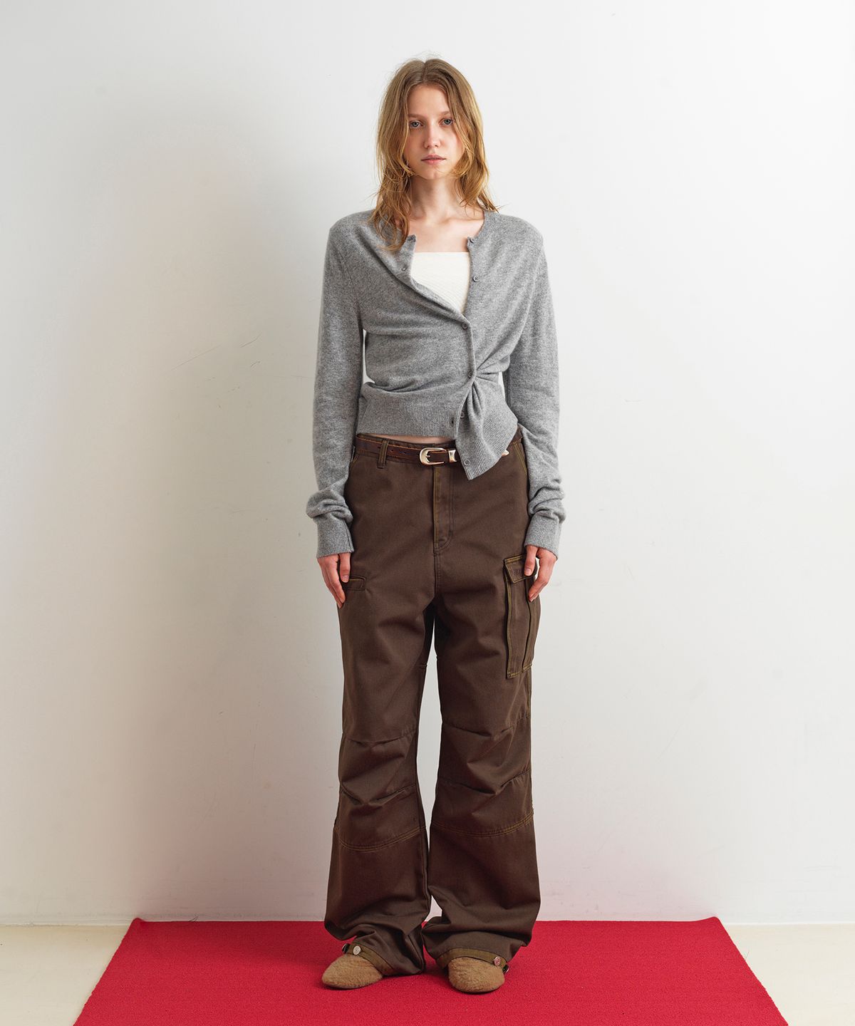 아옵트(AOPT) TWO WAY BUTTON CARDIGAN - GRAY