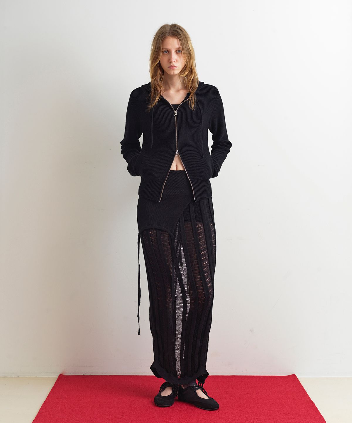 아옵트(AOPT) KNIT HOODIE ZIP-UP - BLACK