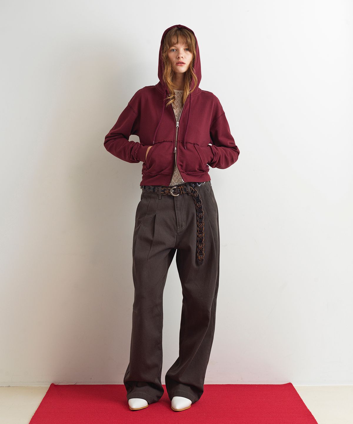 아옵트(AOPT) RAW CUT HOODIE ZIP-UP - WINE