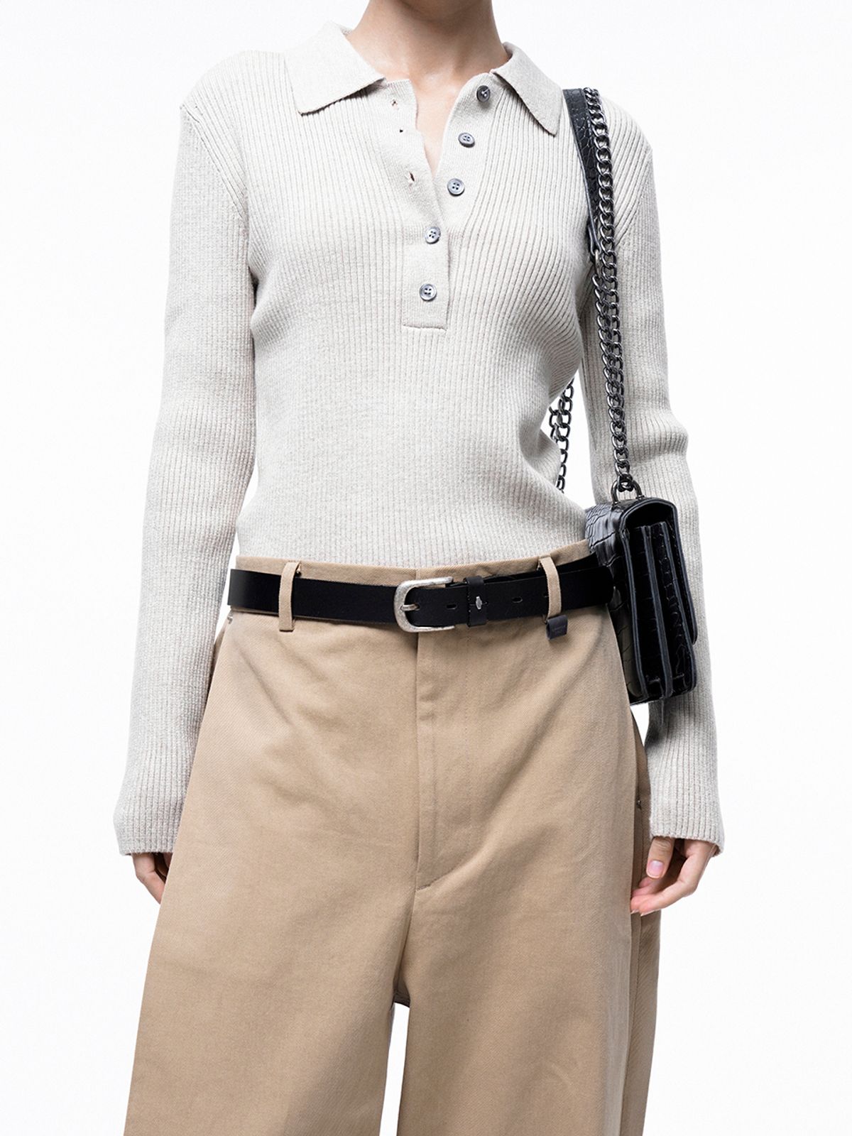 챈세스노이(CHANCE'S NOI) Side Tuck Wide Cotton Slacks - Beige /M243PT04BEW