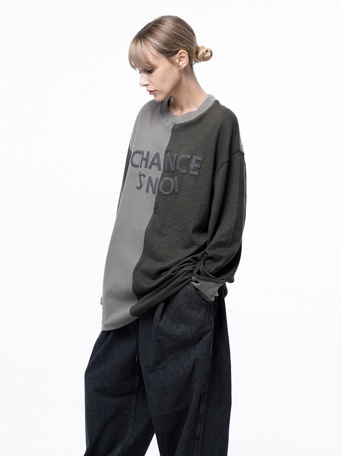 챈세스노이(CHANCE'S NOI) Snoi Reverse Rib Crew Neck Sweat - Khaki Beige /M243MT02BEW