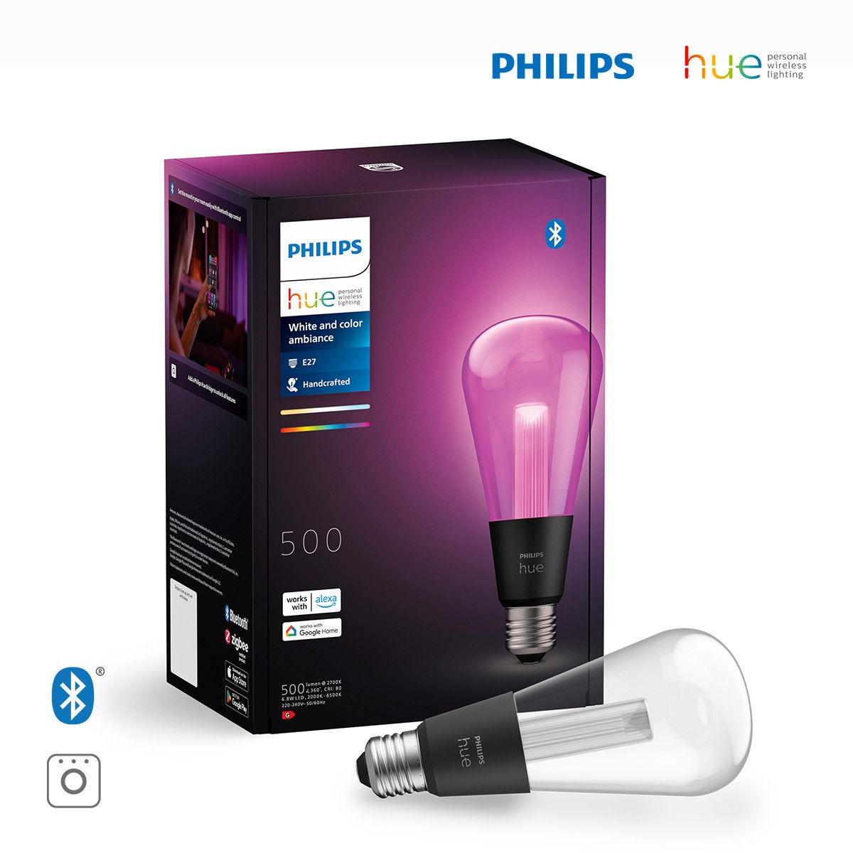 필립스 휴(PHILIPS HUE) 휴 화이트&컬러 앰비언스 라이트가이드 에디슨 E26 스마트 전구 ST72