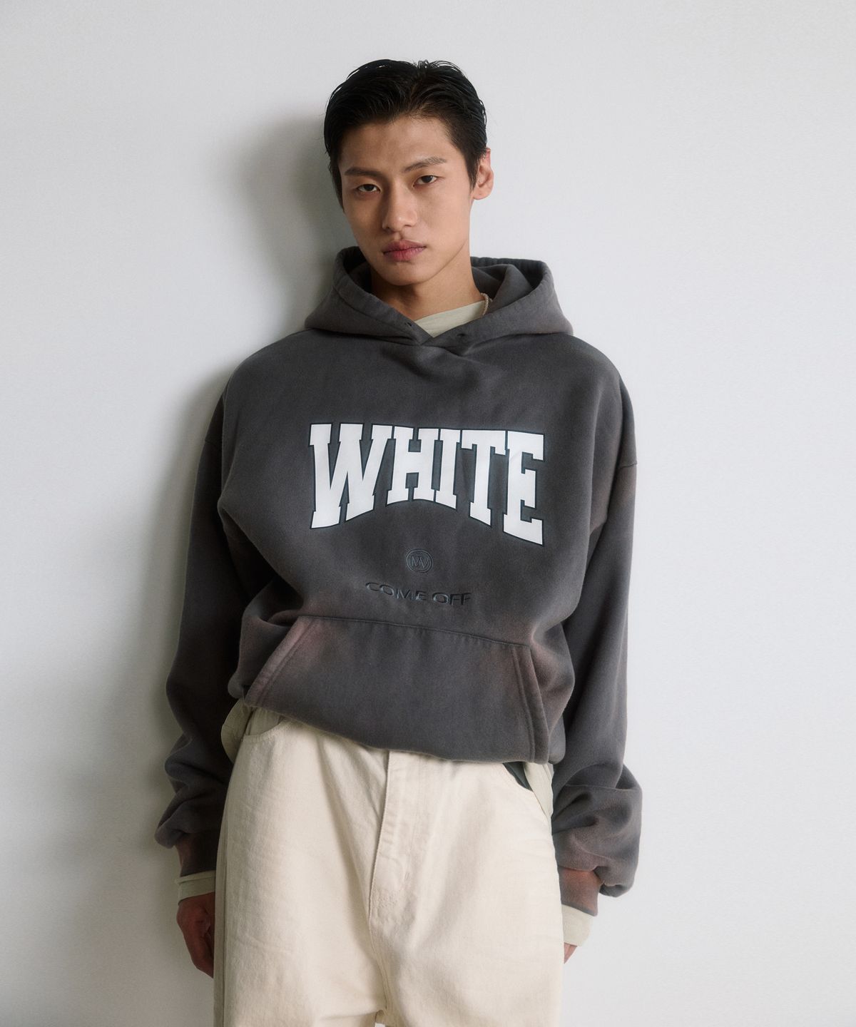 더스티화이트(DUSTYWHITE) 그레이 빈티지 워싱 기모 후드 셔츠