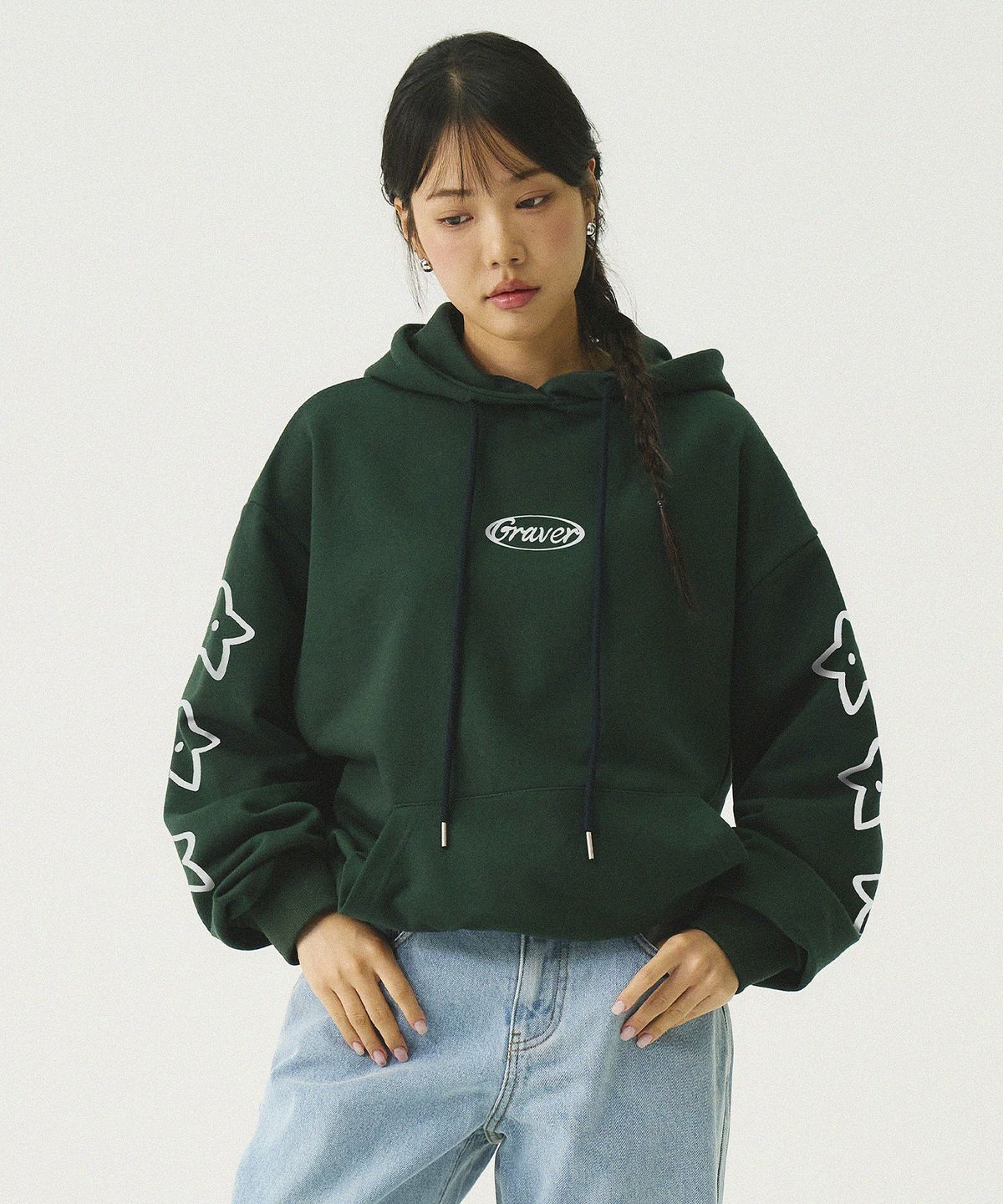 그레이버(GRAVER) [UNISEX]STAR 써클로고 후드티_그린