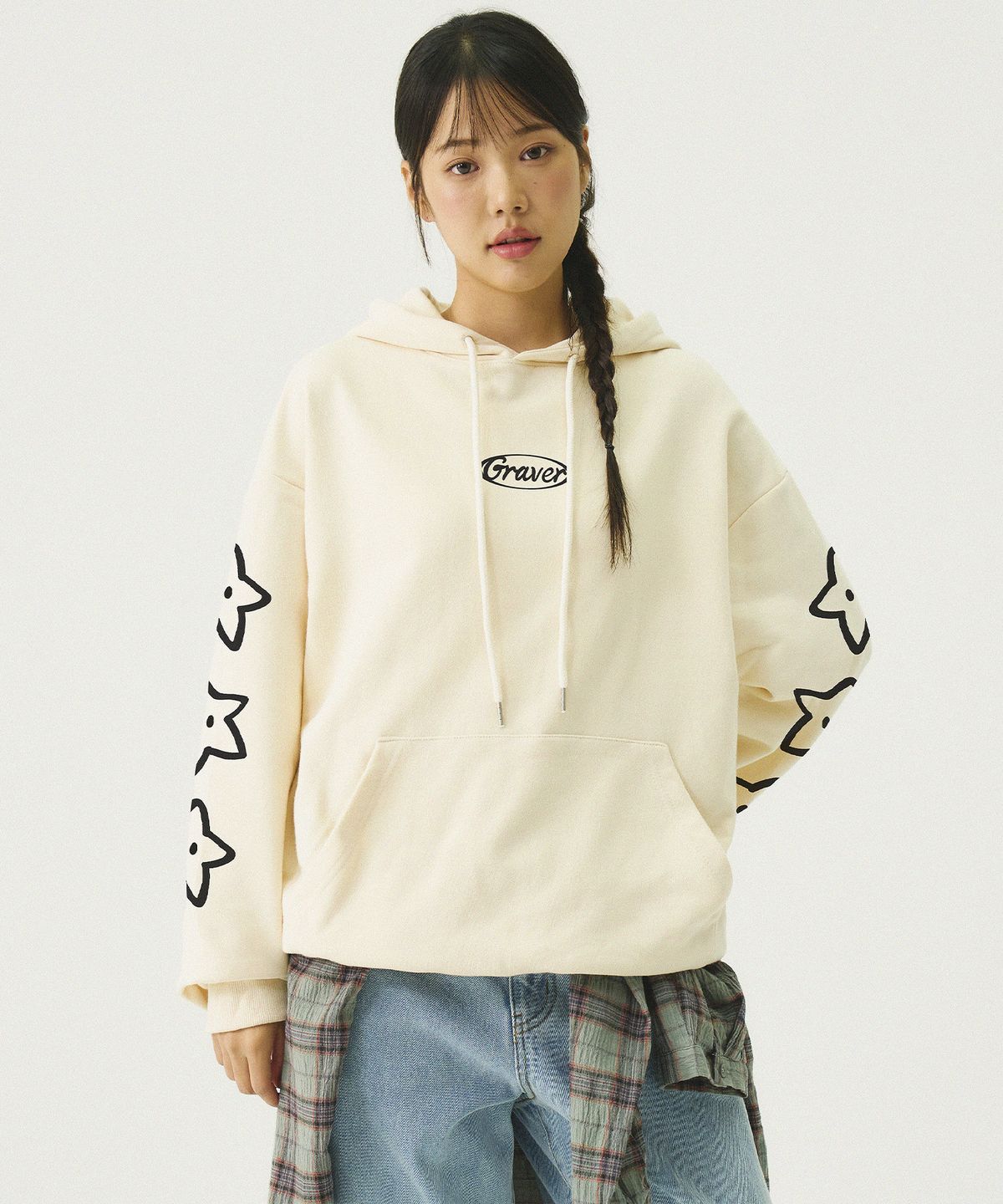 그레이버(GRAVER) [UNISEX]STAR 써클로고 후드티_크림
