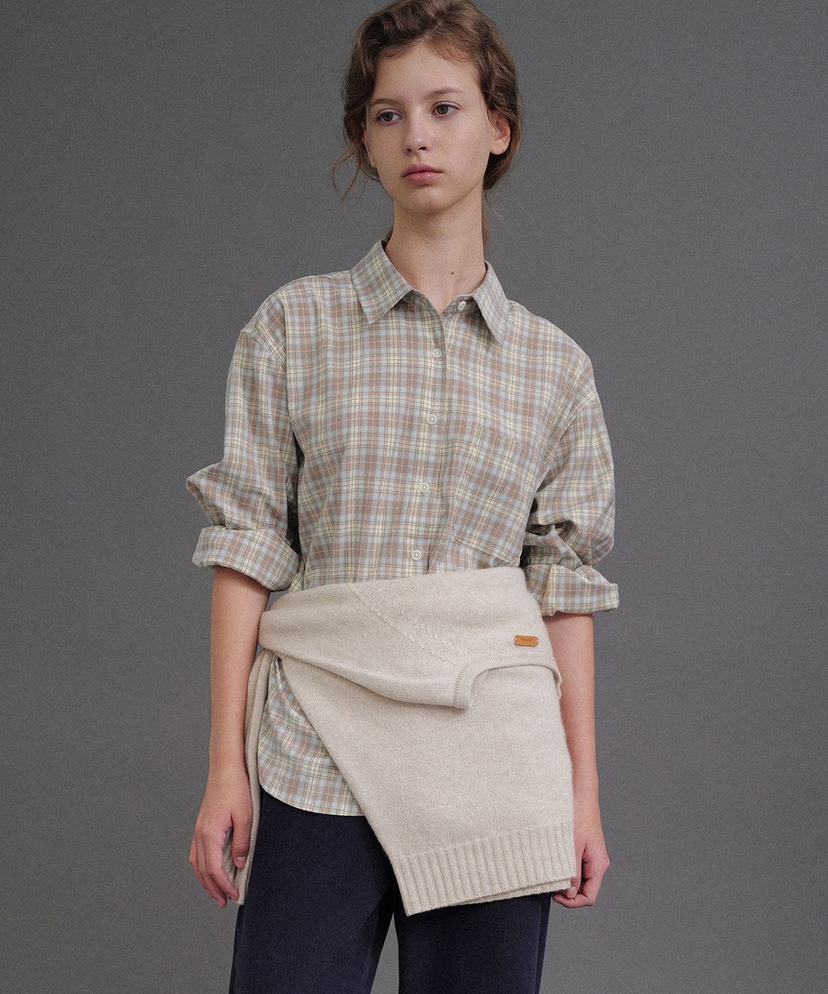 앤니즈(ANDNEEDS) Robin check shirt (beige)