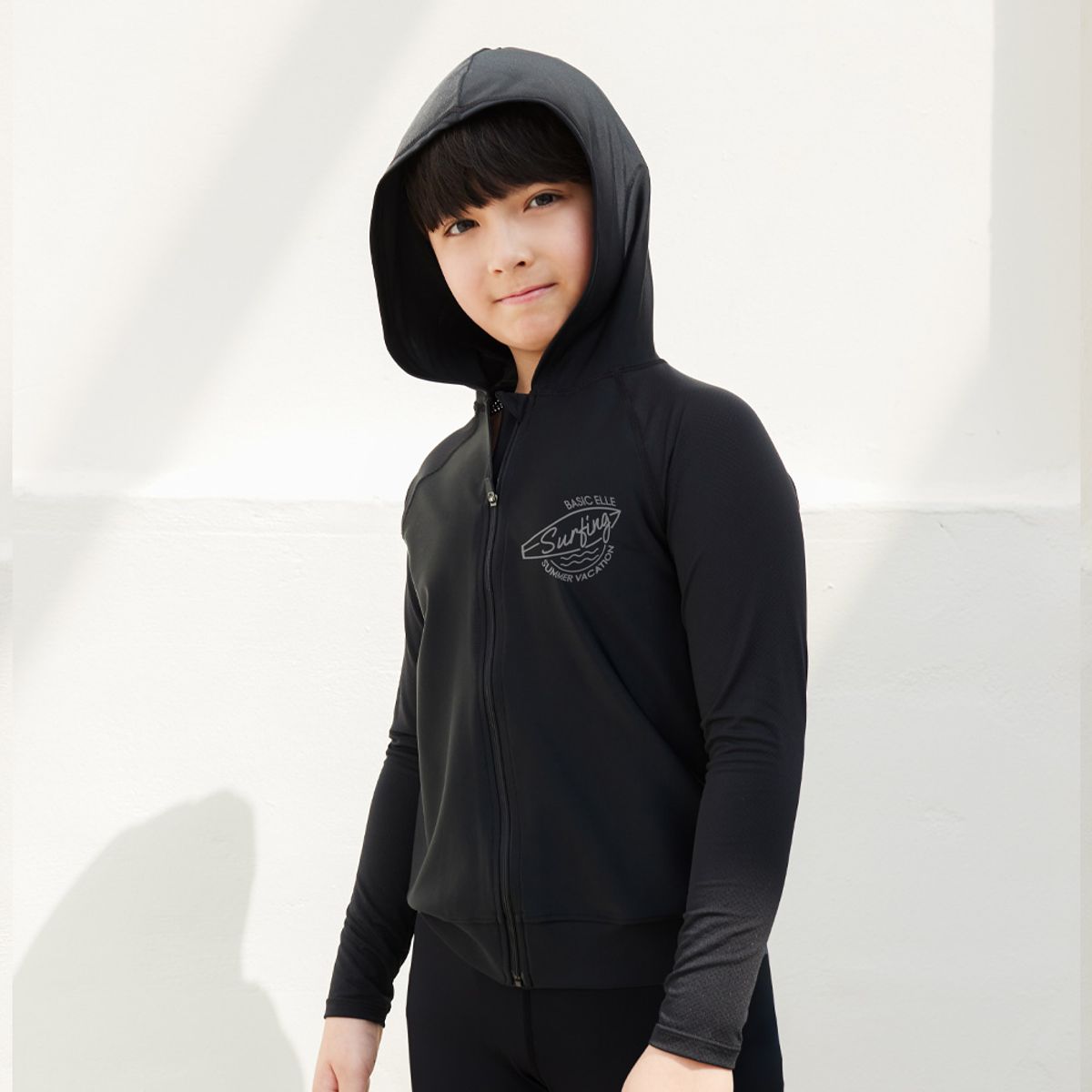 베이직엘르(BASIC ELLE) 남아동 블랙 후드 집업 래쉬가드 BEB-X705K