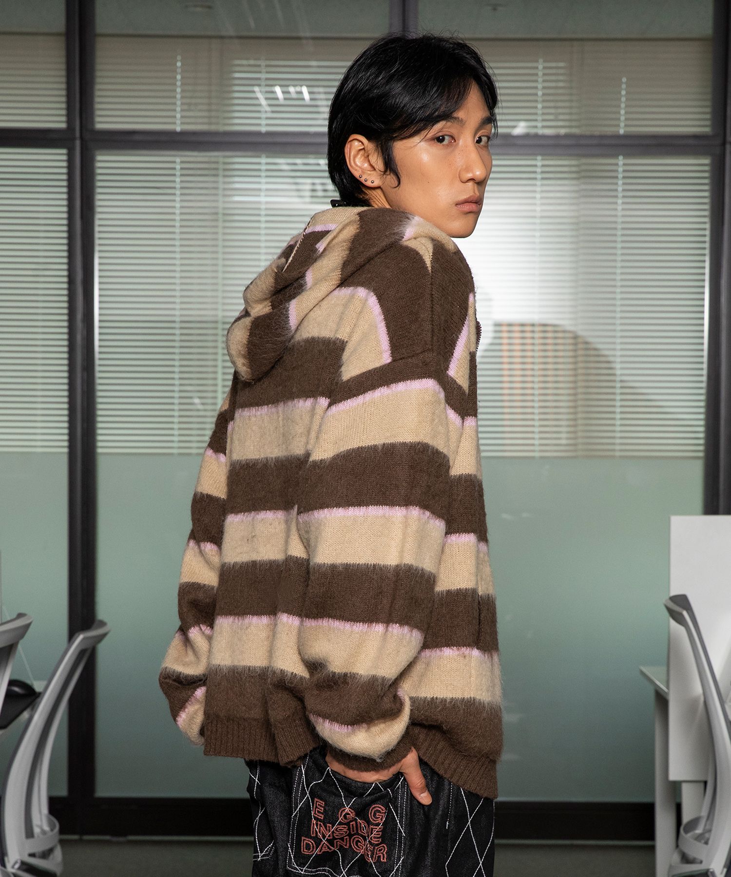 アウターその他 XTONZ XTK108 T-shirt striped mohair knit hooded zip-up BLACK MUSINSA | XTONZ XTK108 Triste Stripe Mohair Knit Hooded Zip