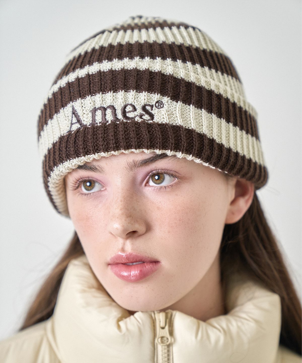 아메스 월드와이드(AMES-WORLDWIDE) STRIPE KNIT BEANIE BROWN