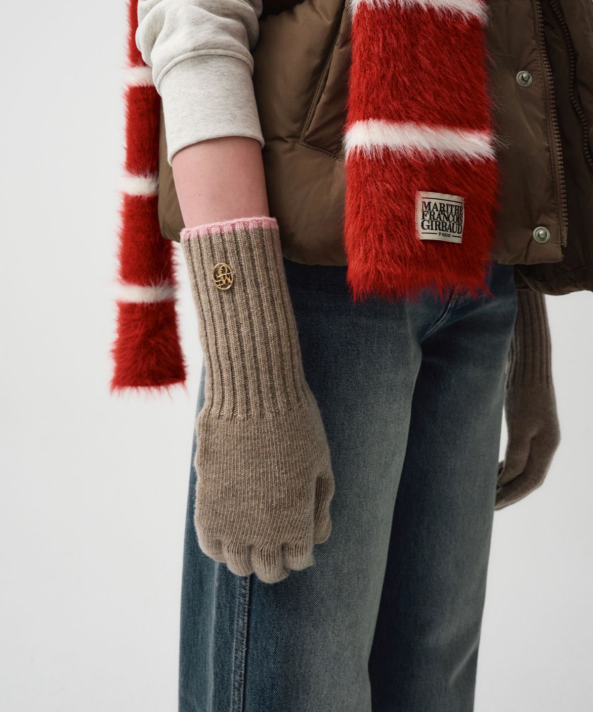 마리떼 프랑소와 저버(MARITHÉ + FRANҪOIS GIRBAUD) CIRCLE LOGO LONG GLOVE oatmeal