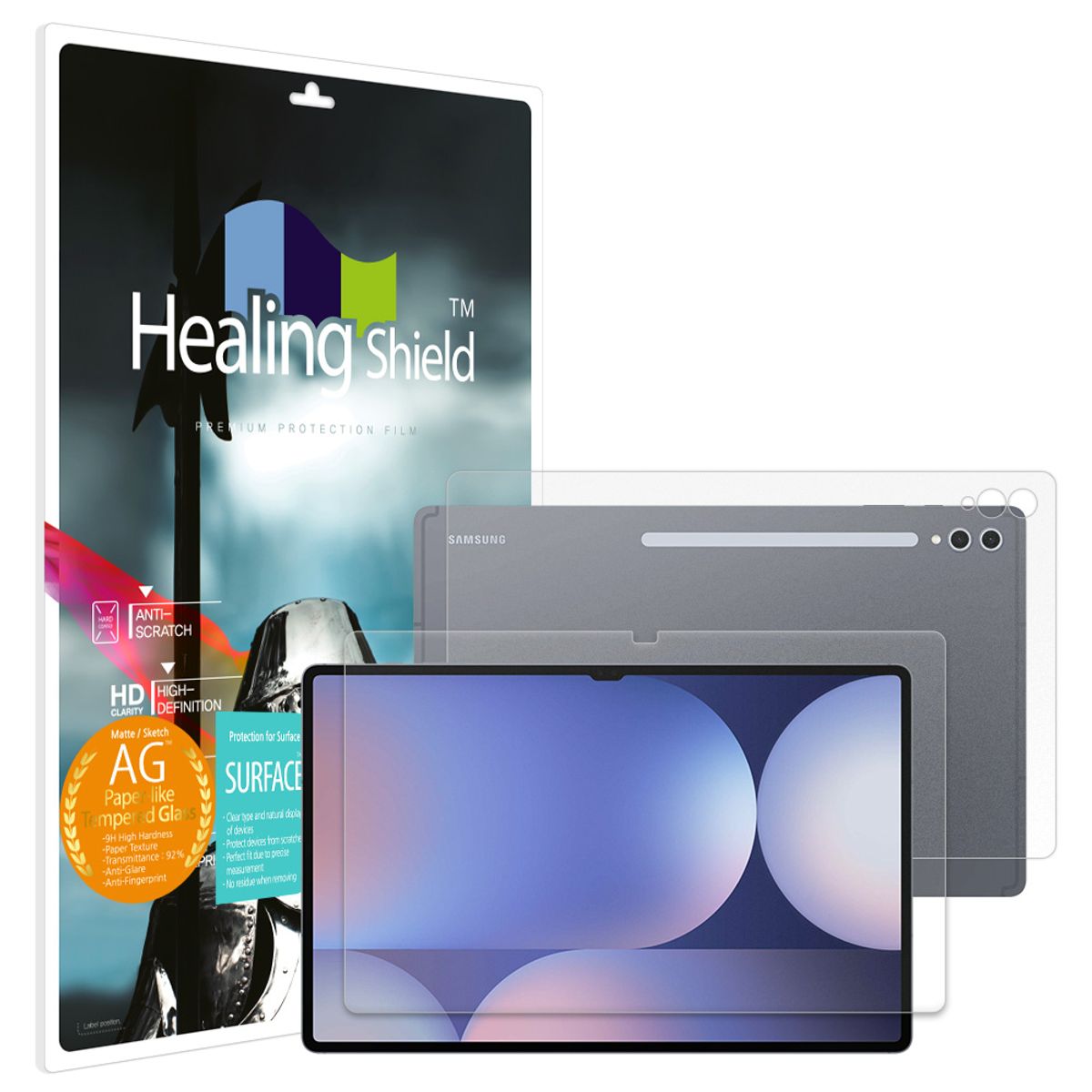 힐링쉴드(HEALINGSHIELD) 갤럭시탭S10 울트라 하이엔드 종이질감 강화유리필름1매 후면1매