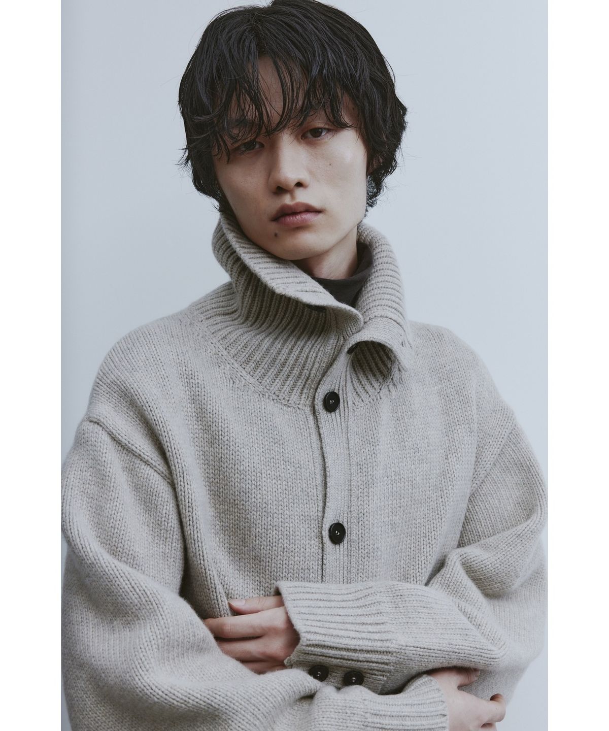 유스(YOUTH) Heavy-weight Knit Cardigan - Melange Beige
