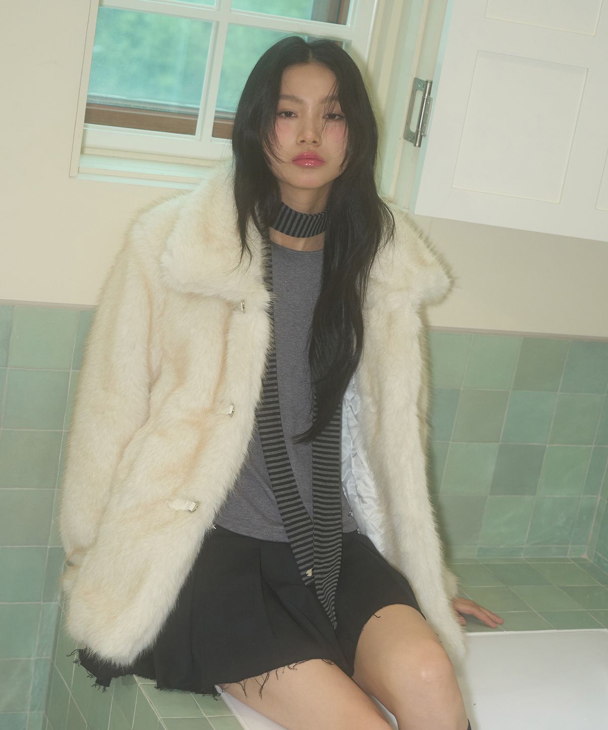 일리고(ILLIGO) 시어링 퍼 자켓 아이보리