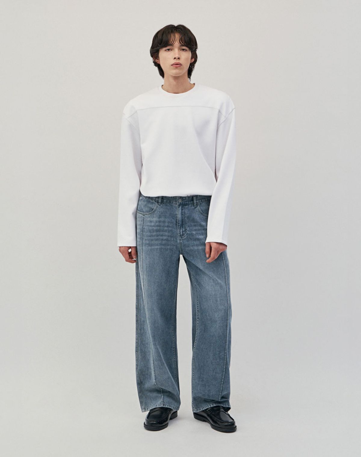 워크온바디오프(WORK ON BODY OFF) [어깨+3cm] 비와이드 오버핏 긴팔 티셔츠 [화이트]
