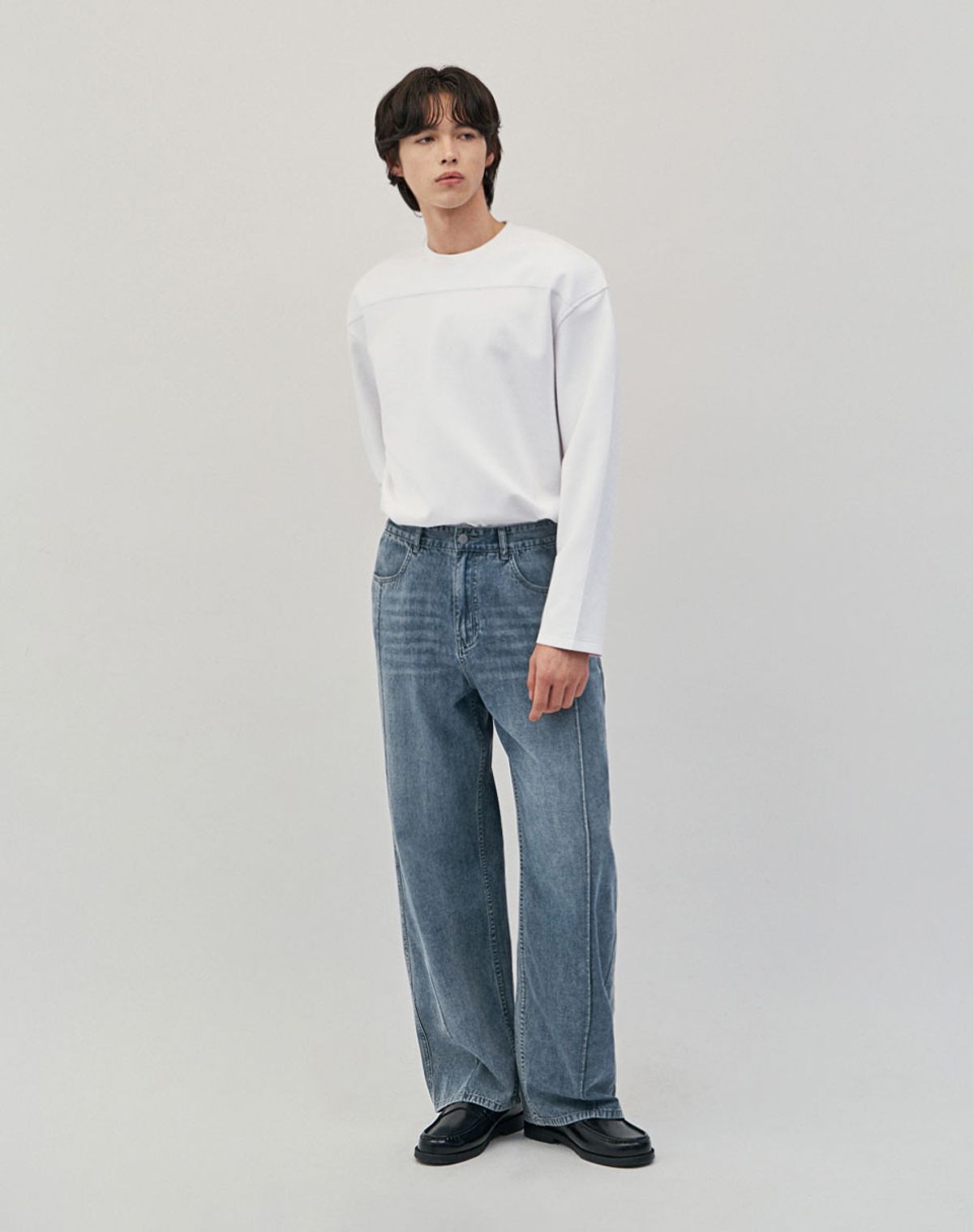 워크온바디오프(WORK ON BODY OFF) [어깨+3cm] 비와이드 오버핏 긴팔 티셔츠 [화이트]