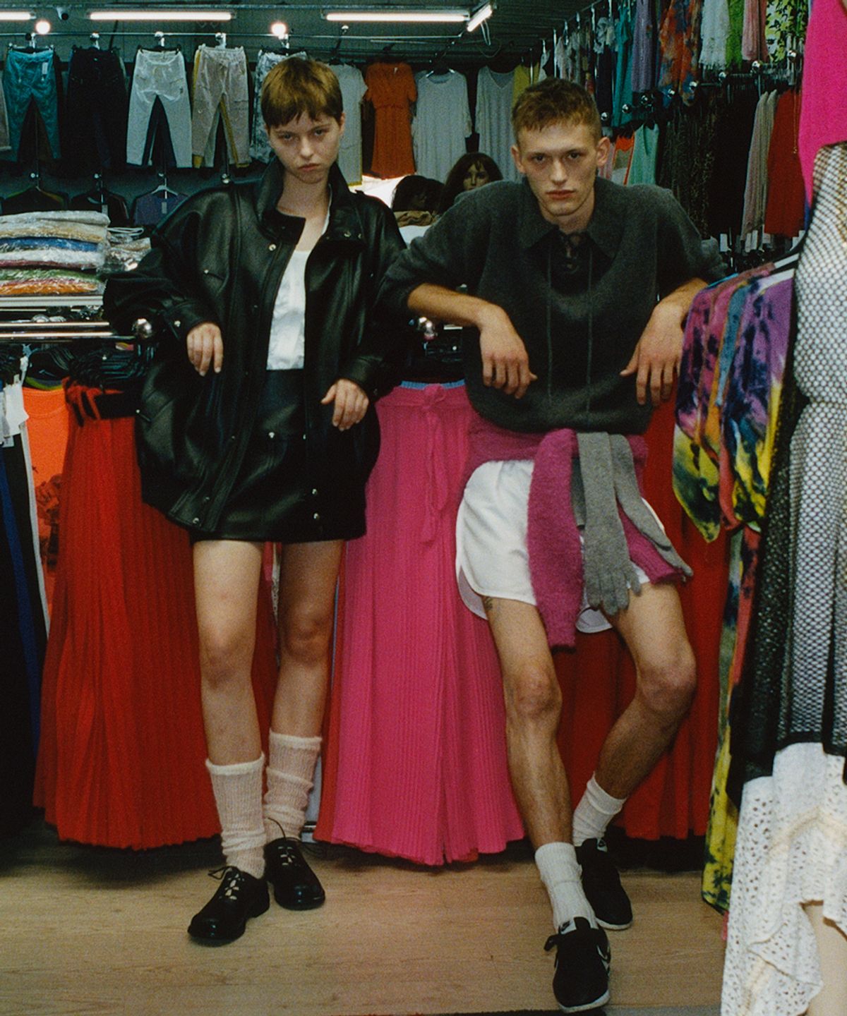 문선(MOONSUN) UNISEX, 4 Pocket Oversized Leather Blouson / Black