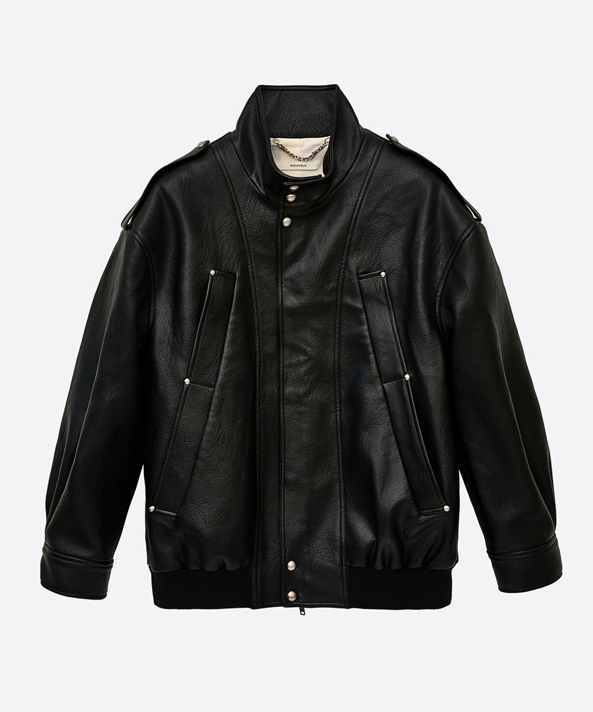 문선(MOONSUN) UNISEX, 4 Pocket Oversized Leather Blouson / Black