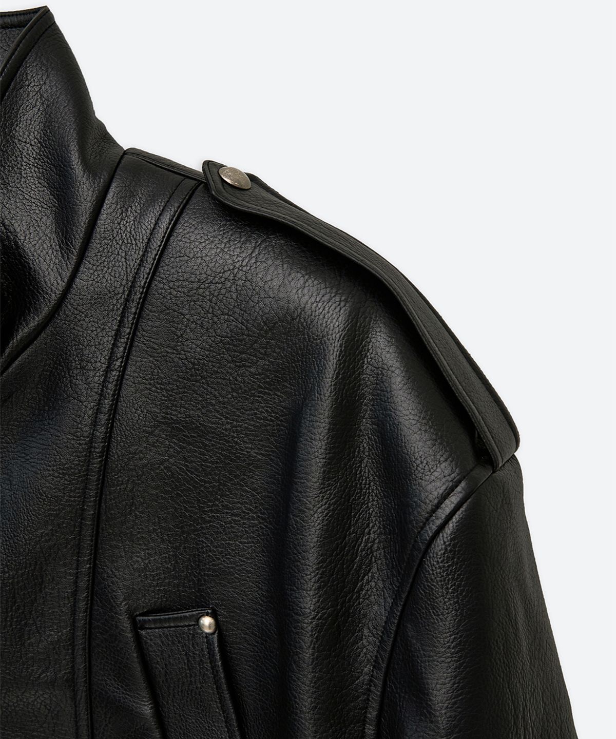 문선(MOONSUN) UNISEX, 4 Pocket Oversized Leather Blouson / Black