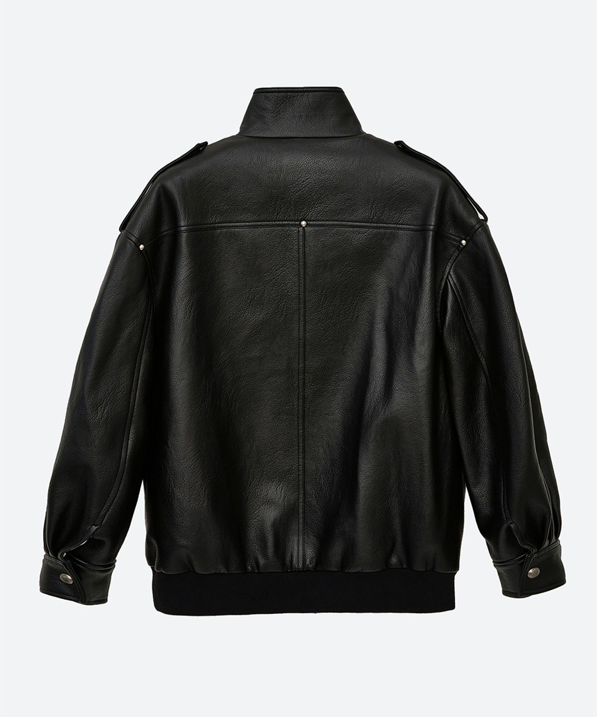 문선(MOONSUN) UNISEX, 4 Pocket Oversized Leather Blouson / Black