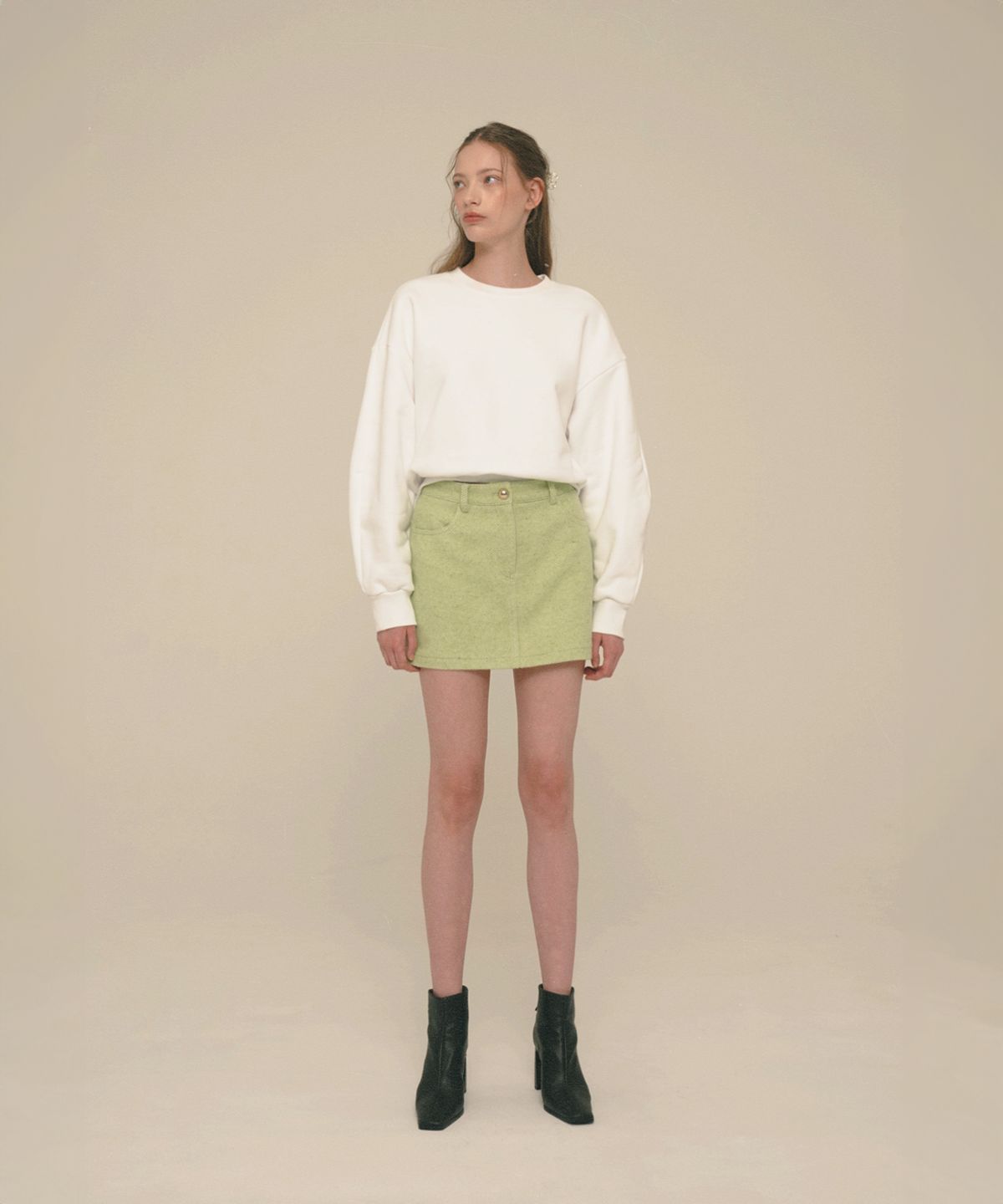 아이스가든에이오공팔(ICE GARDEN A.508) Herringbone Wool Blended Mini Skirt