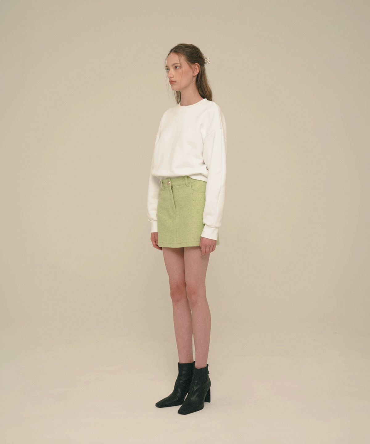 아이스가든에이오공팔(ICE GARDEN A.508) Herringbone Wool Blended Mini Skirt