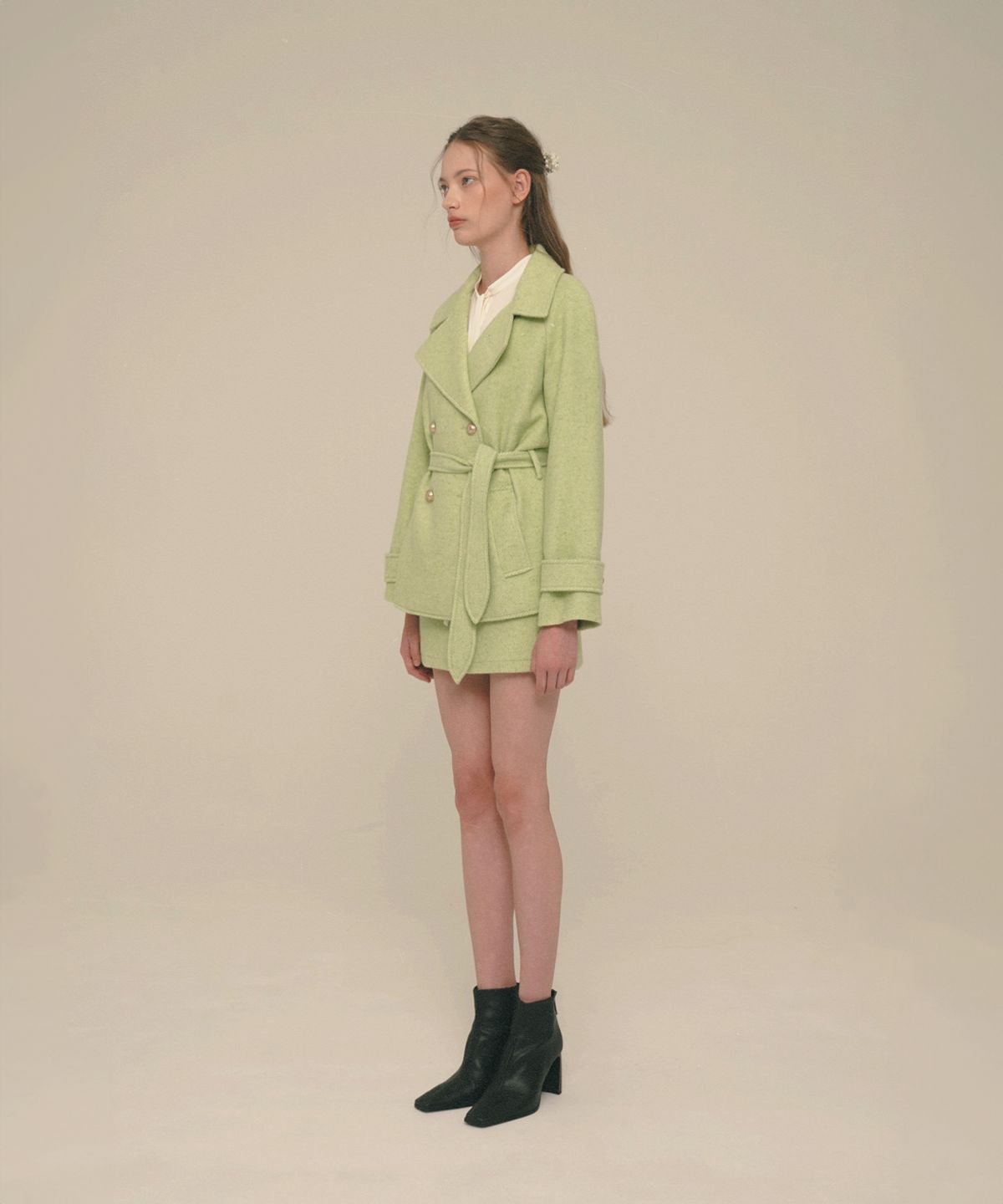 아이스가든에이오공팔(ICE GARDEN A.508) Herringbone Wool Blended Pea-coat