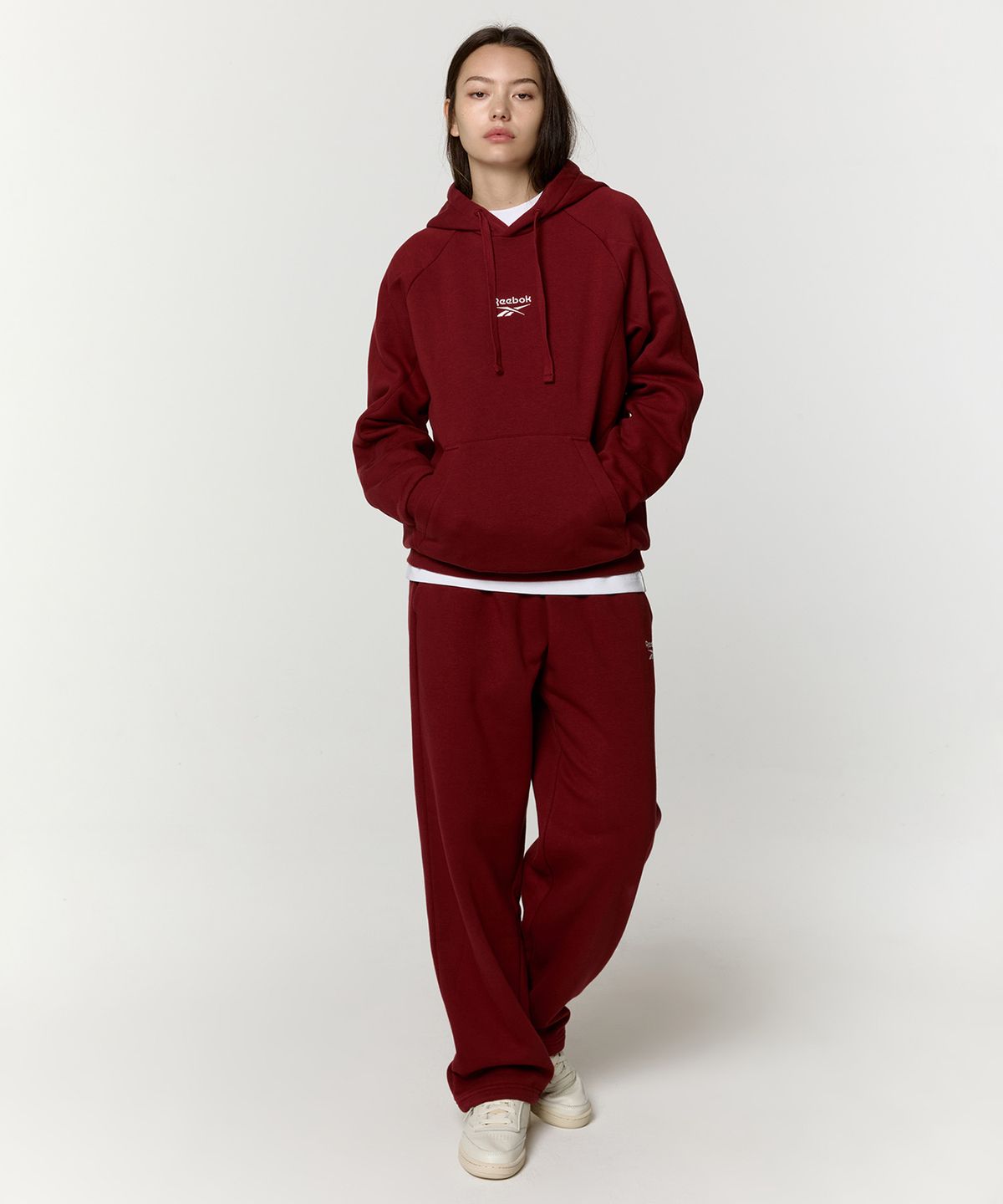 리복(REEBOK) 패널드 기모 후드티 - 레드