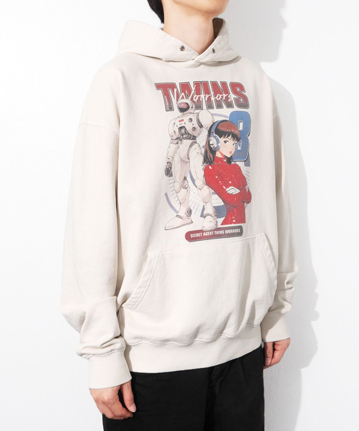 큐티에잇 가먼츠(QT8 GARMENTS) RG Twins Vintage Washed Hoodie (Ecru)