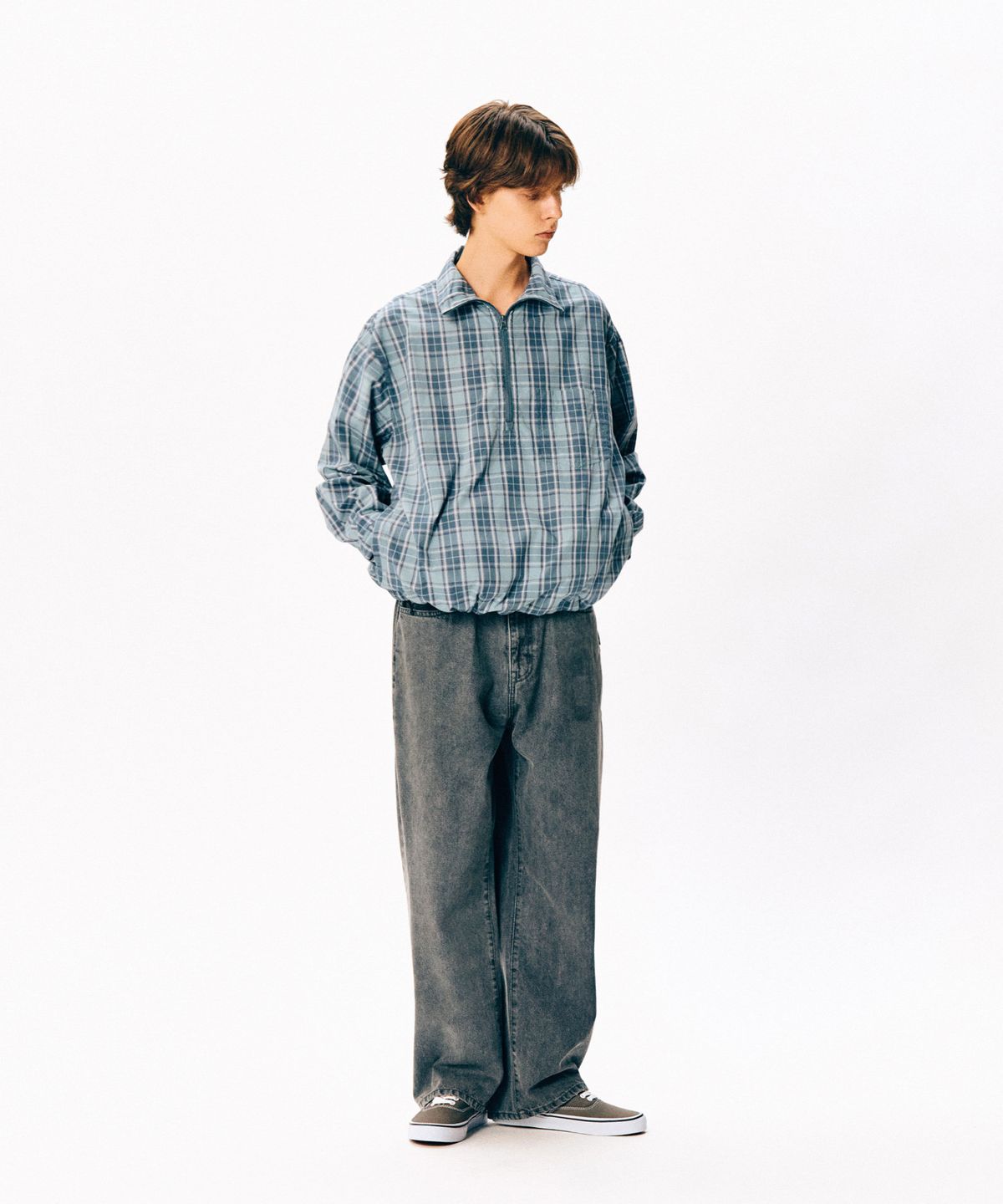 에스피오나지(ESPIONAGE) Half Zip Anorak Shirt Blue Check