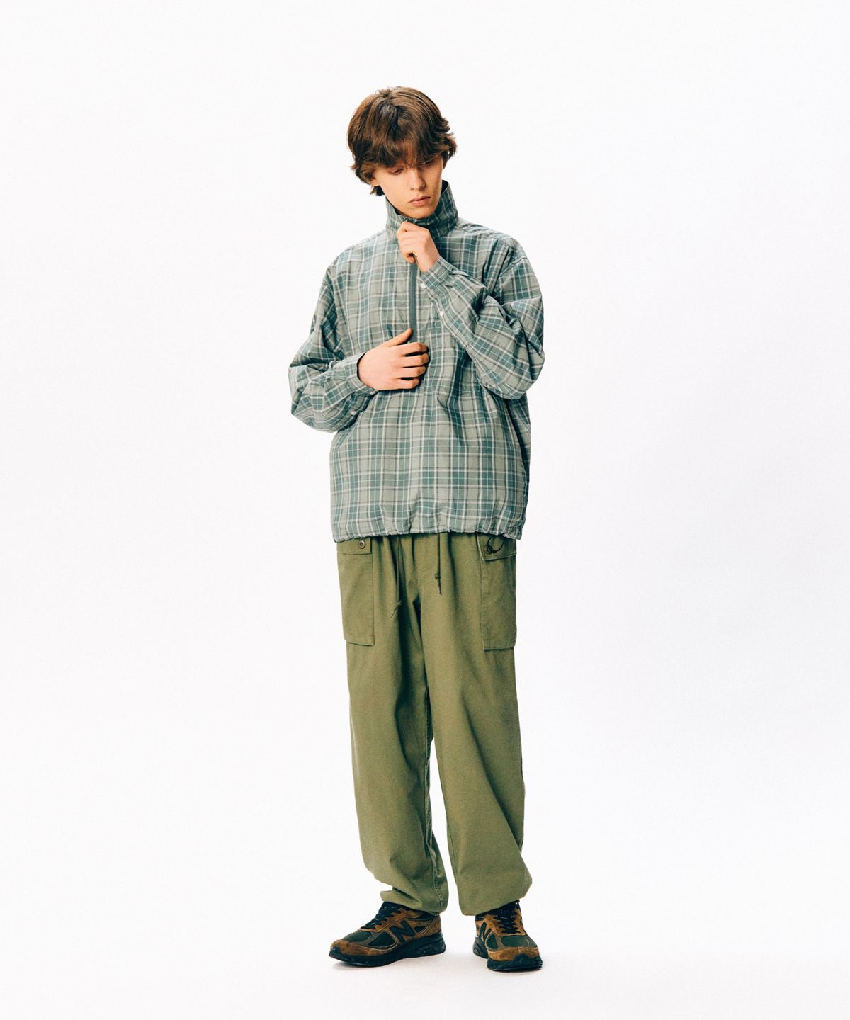 에스피오나지(ESPIONAGE) Half Zip Anorak Shirt Green Check