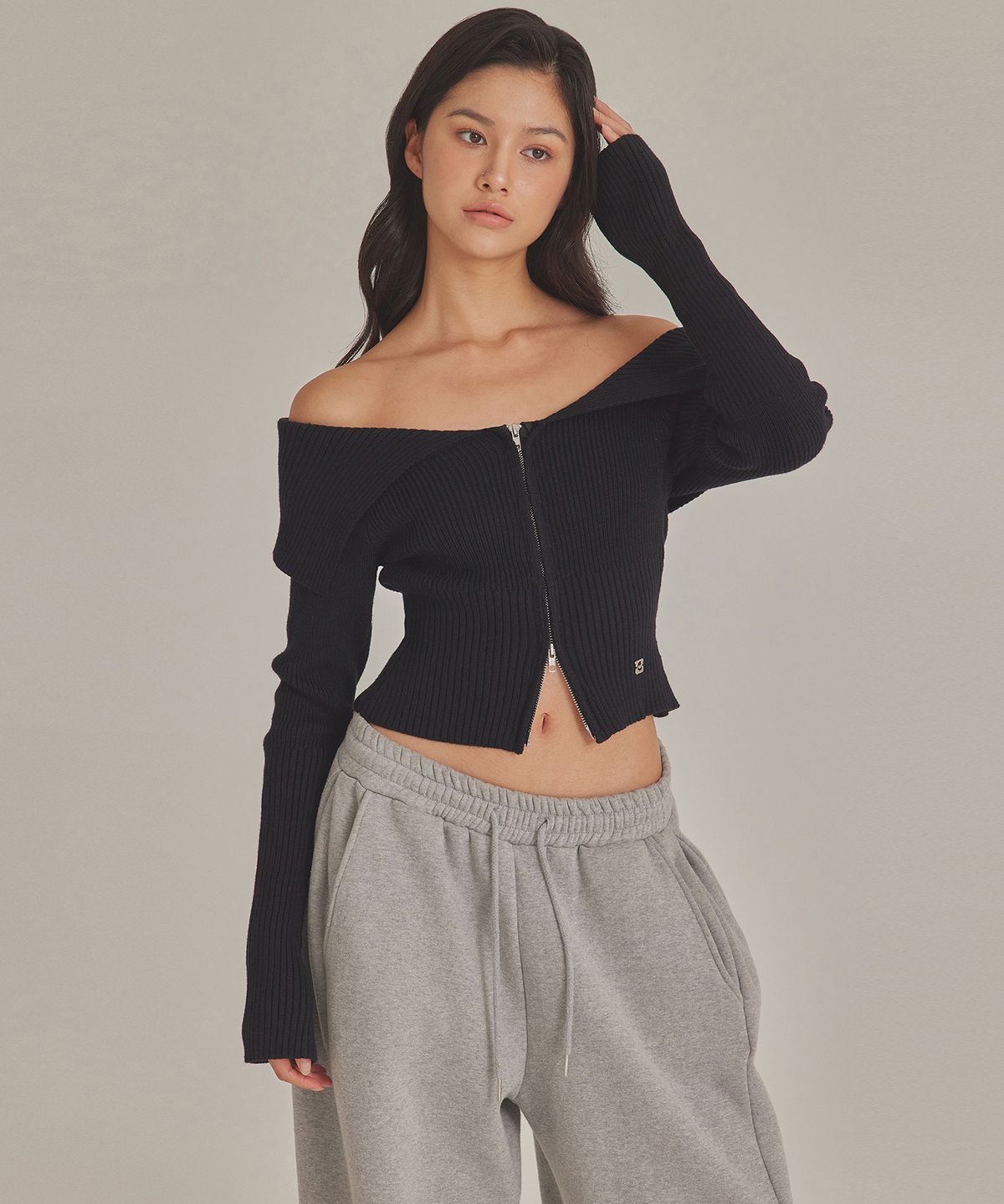 탑걸(TOPGIRL) OFF SHOULDER SAILOR KNIT ZIP-UP_T423OT800