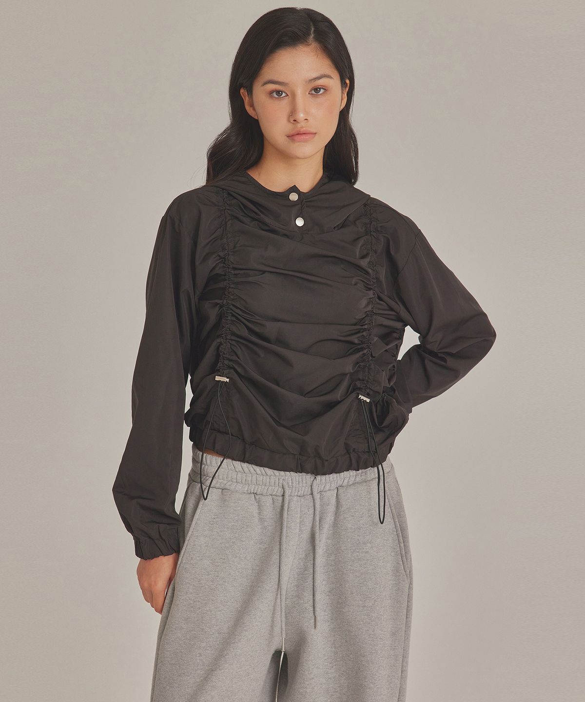 탑걸(TOPGIRL) SHIRRED HOODIE ANORAK PULLOVER_T423OT806