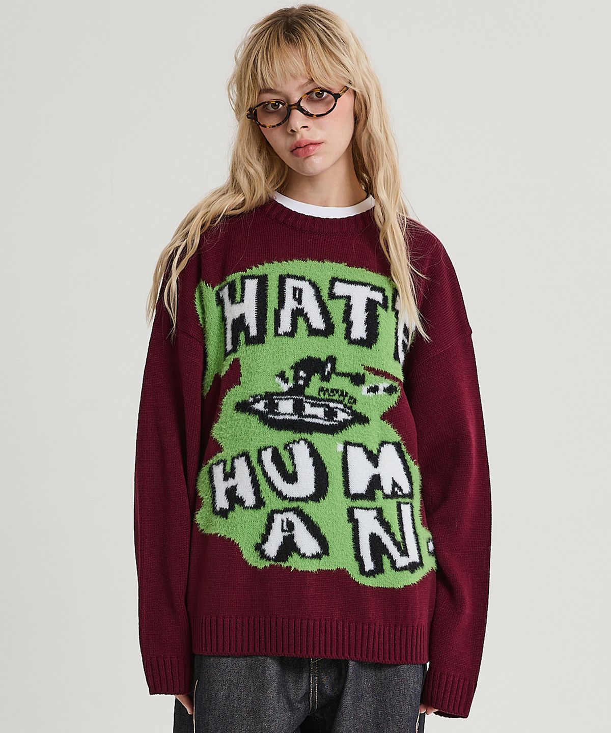 후드후드(HOODHOOD) I HATE HUMAN 니트 버건디