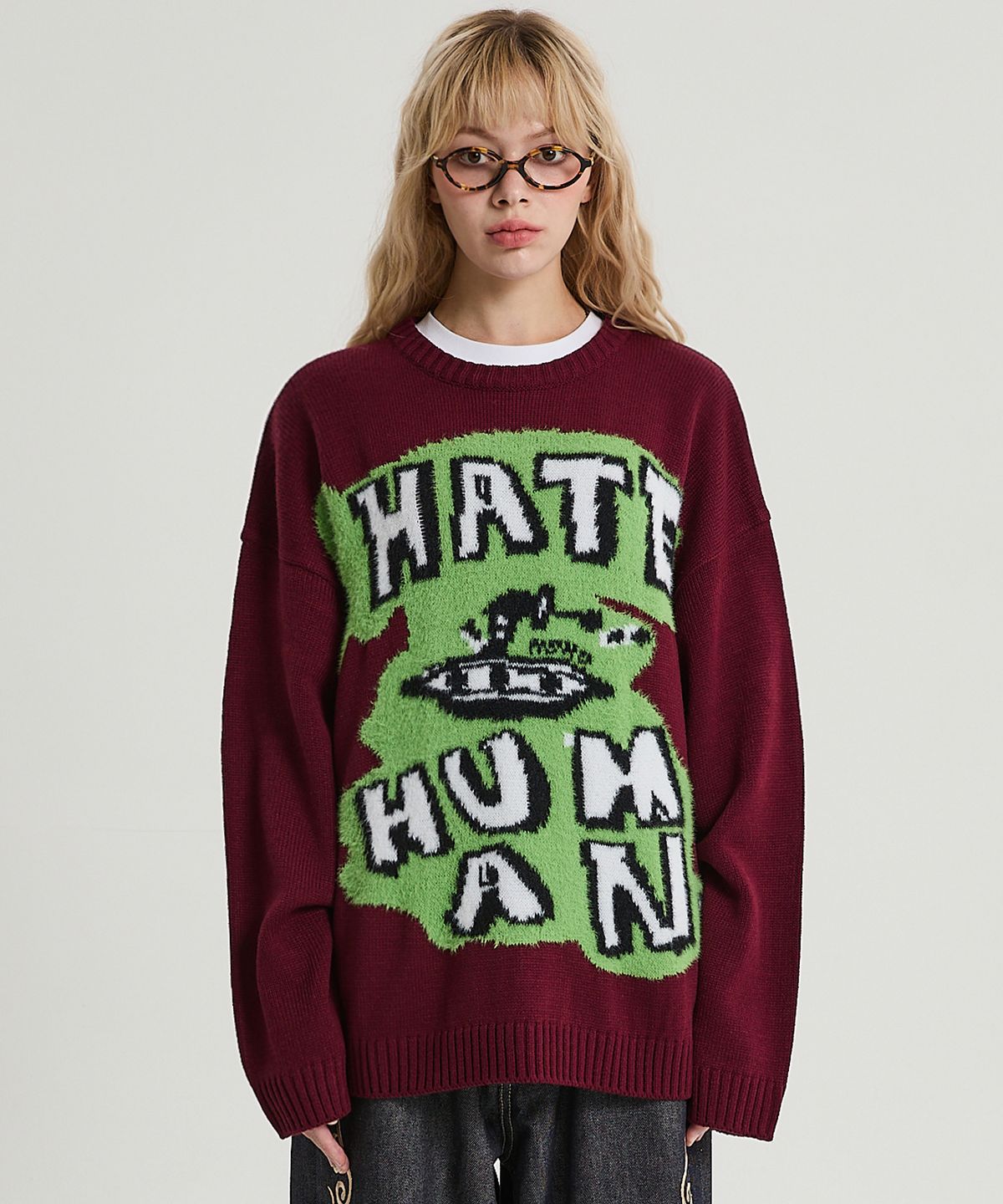 후드후드(HOODHOOD) I HATE HUMAN 니트 버건디