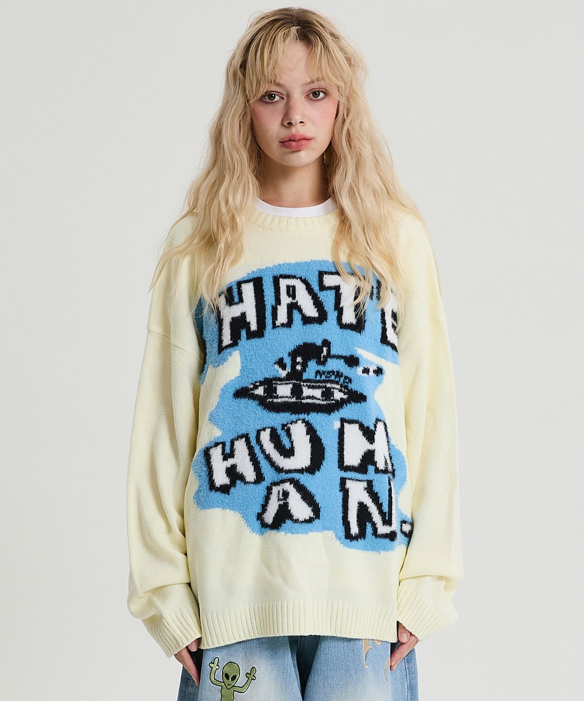 후드후드(HOODHOOD) I HATE HUMAN 니트 아이보리