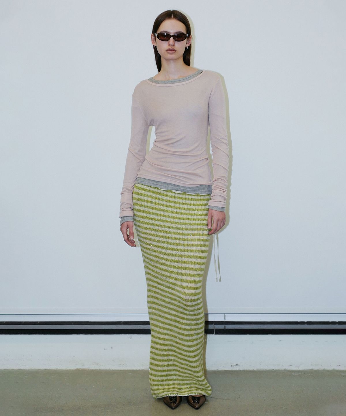 스컬프터(SCULPTOR) Sequin Maxi Wool Skirt Lime